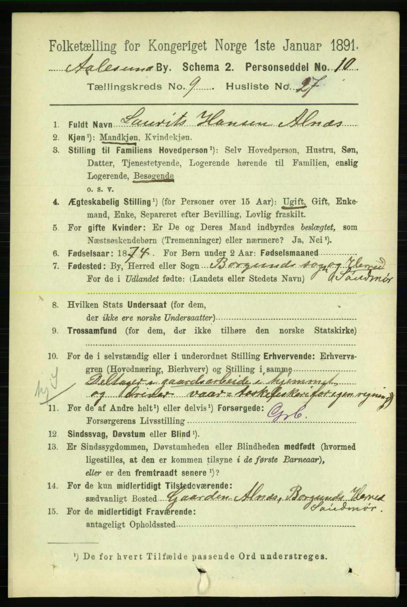 RA, 1891 census for 1501 Ålesund, 1891, p. 6617