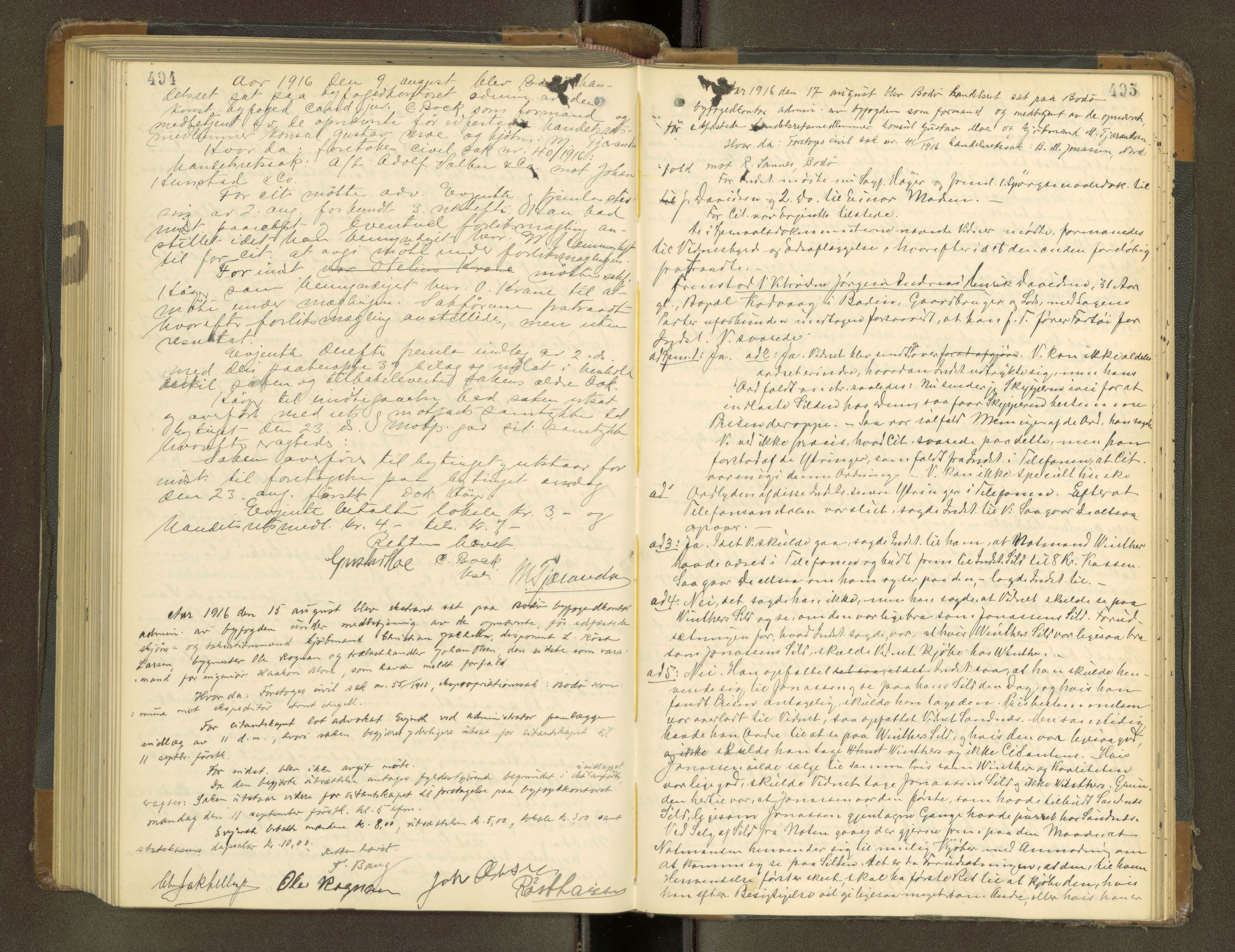 Bodø byfogd, AV/SAT-A-4588/1/1/1B/L0002: Ekstrarettsprotokoll, 1908-1918, p. 494-495