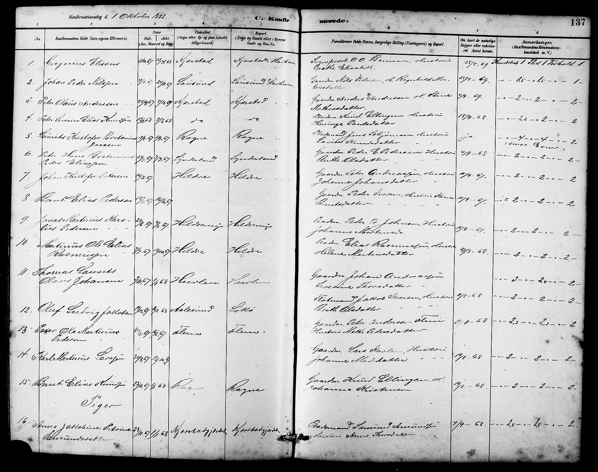 Ministerialprotokoller, klokkerbøker og fødselsregistre - Møre og Romsdal, SAT/A-1454/536/L0510: Parish register (copy) no. 536C05, 1881-1898, p. 137