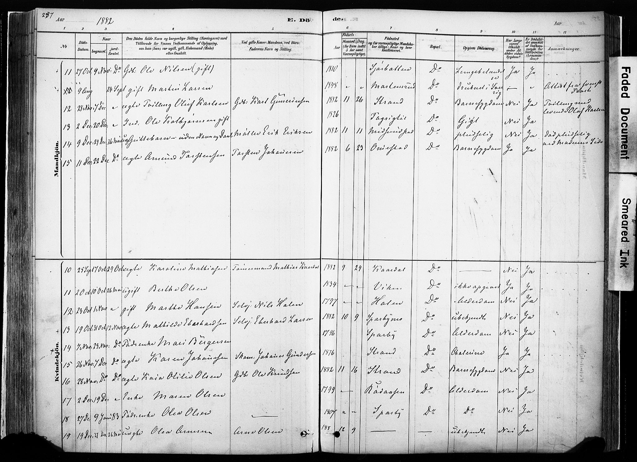 Hof prestekontor, SAH/PREST-038/H/Ha/Haa/L0010: Parish register (official) no. 10, 1878-1909, p. 257