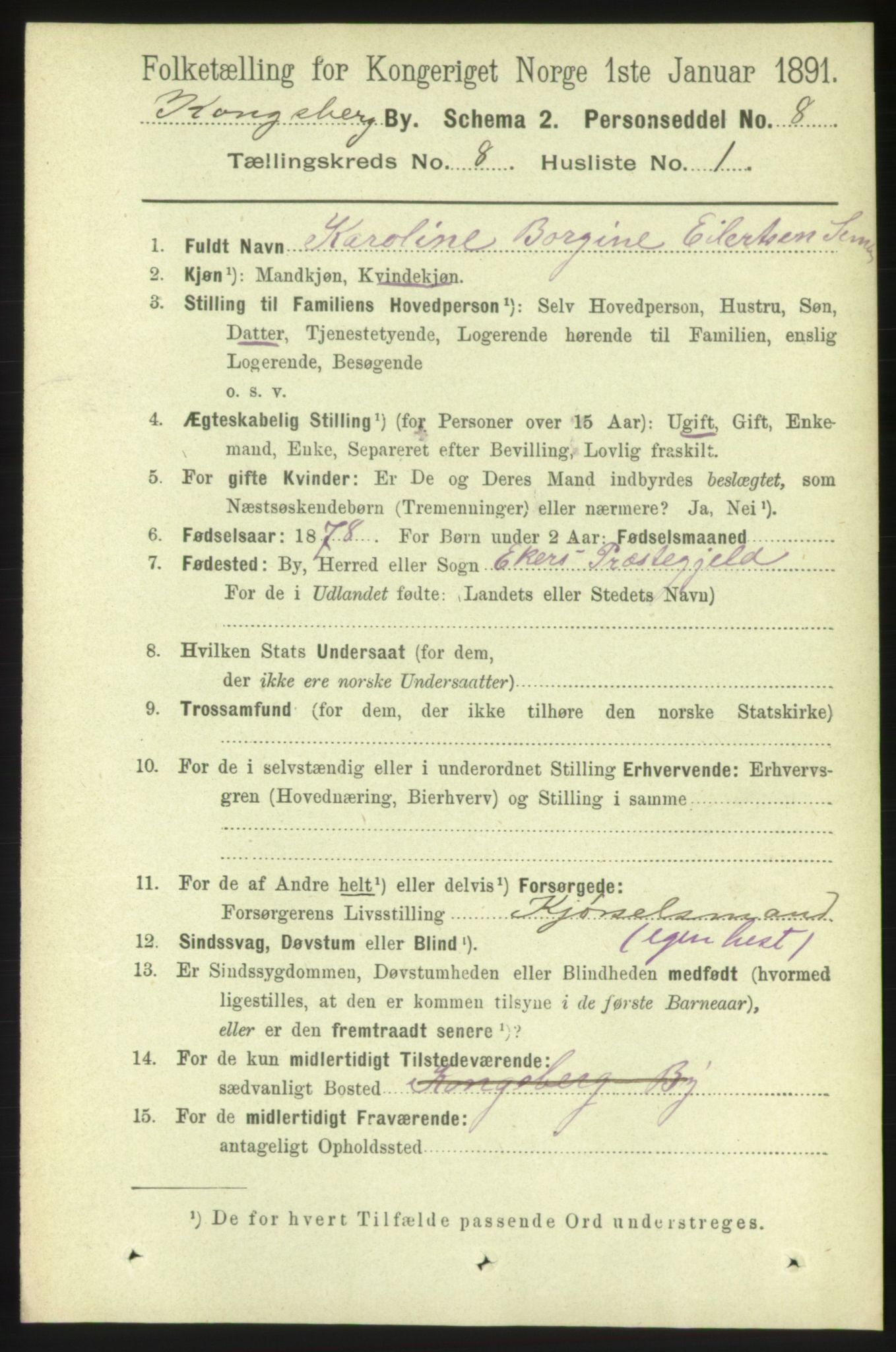 RA, 1891 census for 0604 Kongsberg, 1891, p. 5499