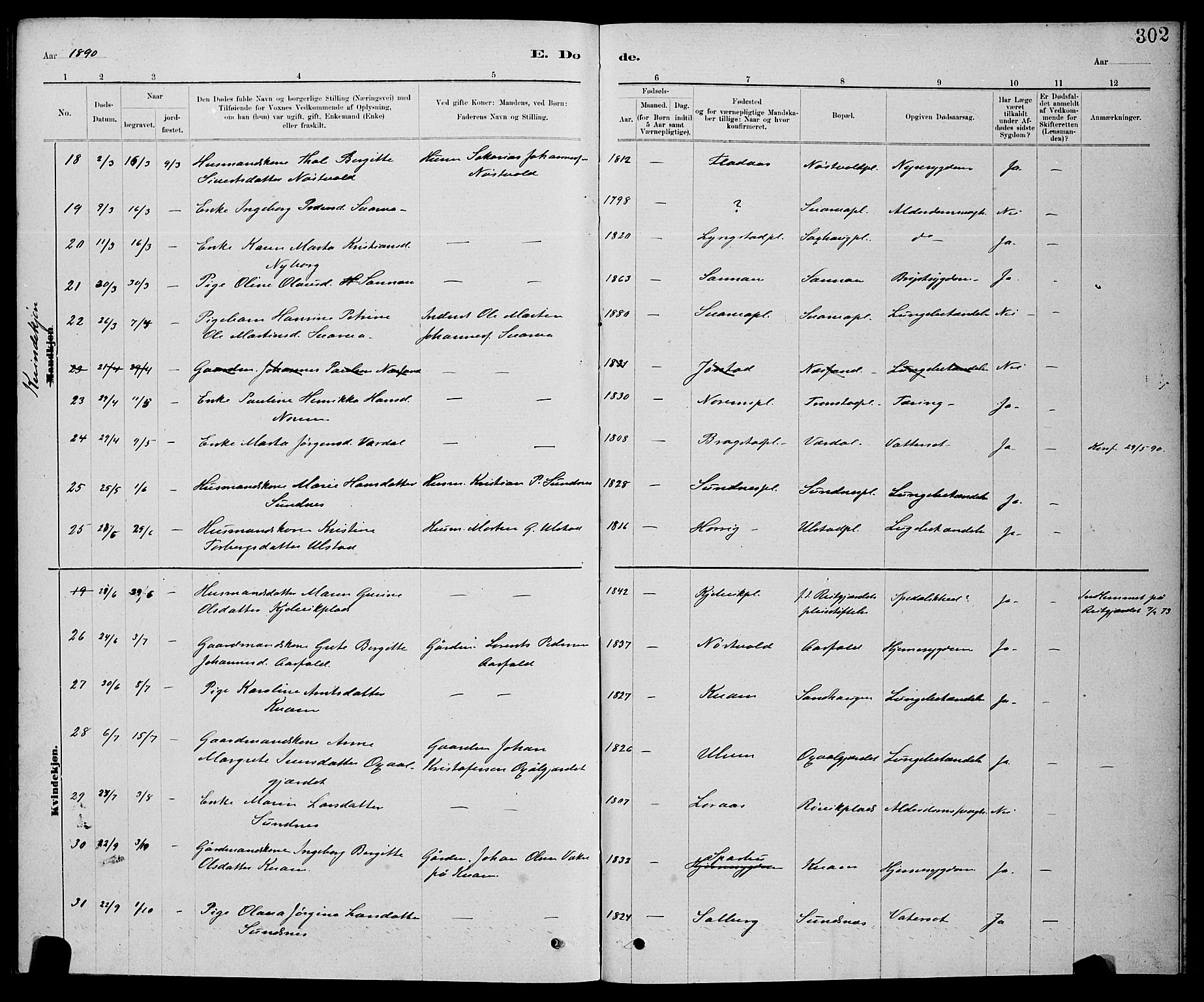 Ministerialprotokoller, klokkerbøker og fødselsregistre - Nord-Trøndelag, AV/SAT-A-1458/730/L0301: Parish register (copy) no. 730C04, 1880-1897, p. 302