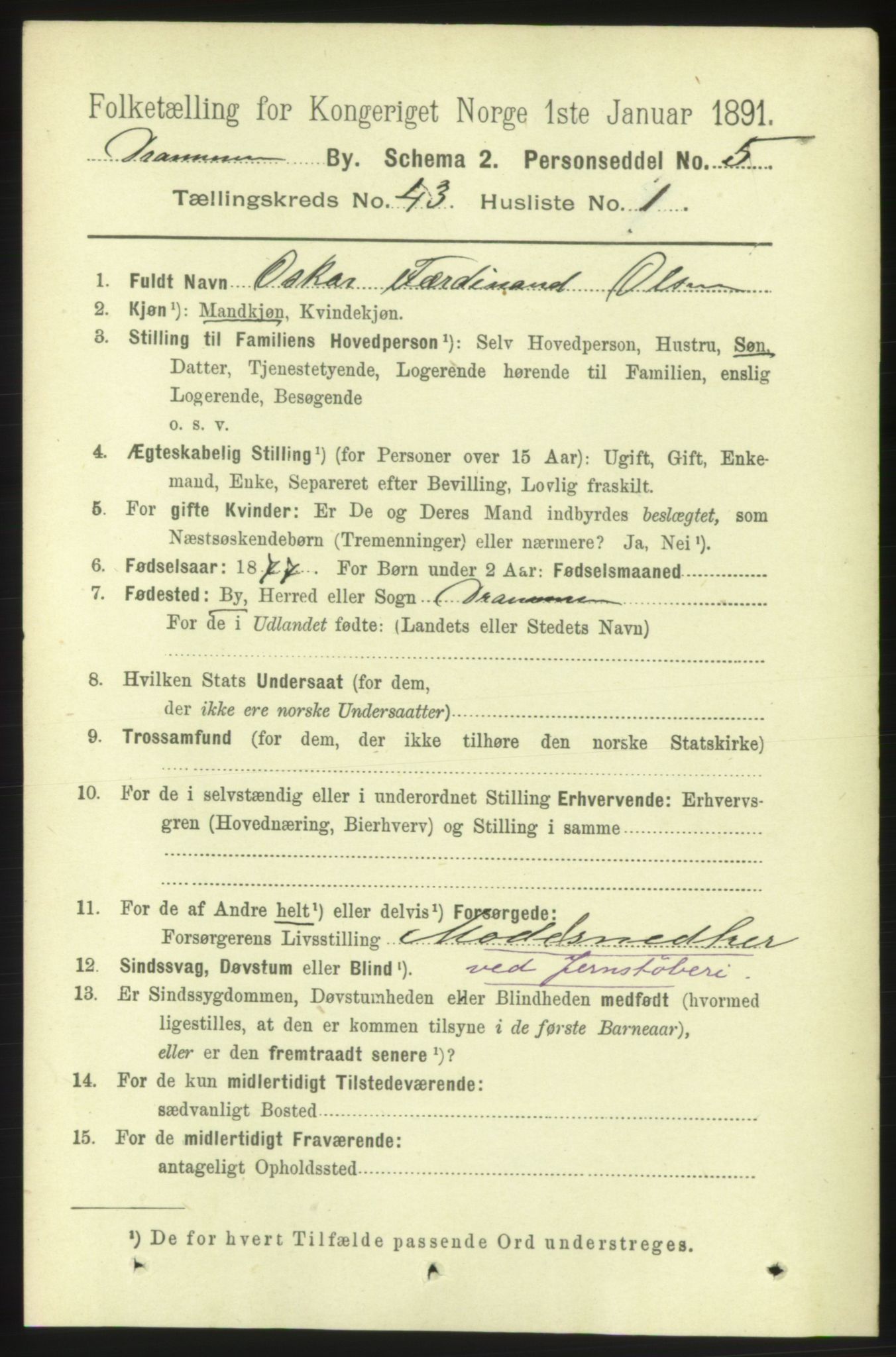 RA, 1891 census for 0602 Drammen, 1891, p. 25043