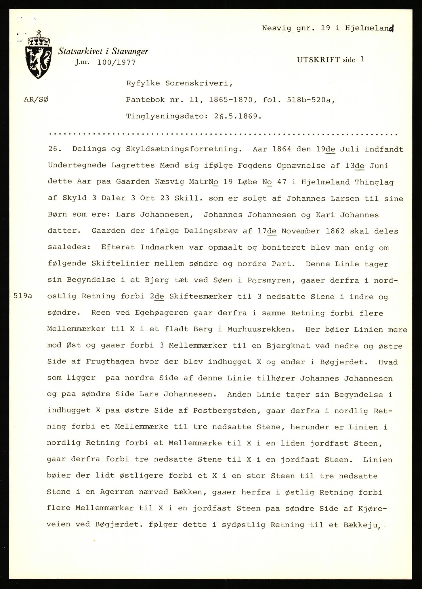 Statsarkivet i Stavanger, SAST/A-101971/03/Y/Yj/L0062: Avskrifter sortert etter gårdsnavn: Nese - Nodland på neset, 1750-1930, p. 278