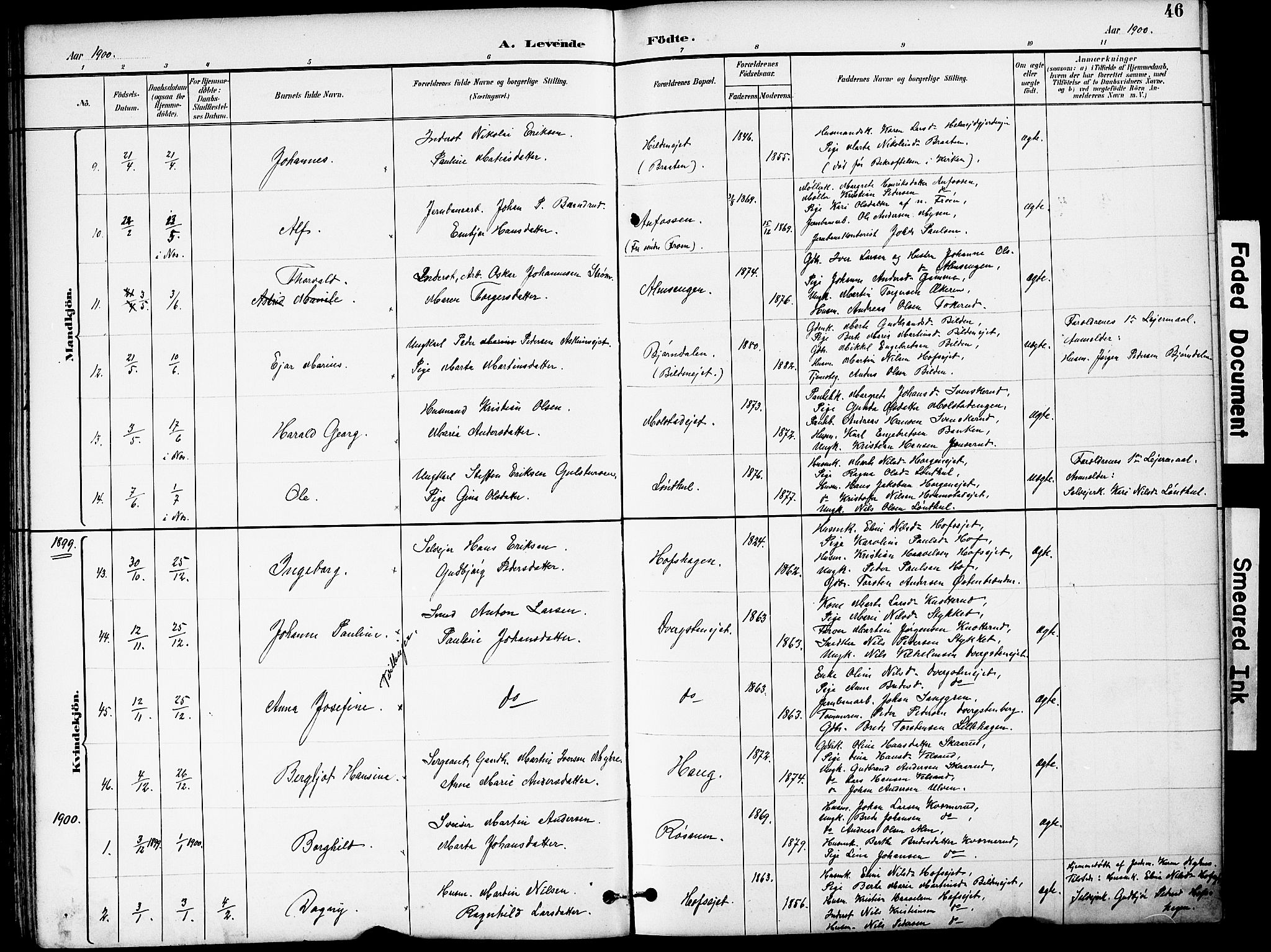 Brandbu prestekontor, SAH/PREST-114/H/Ha/Hab/L0006: Parish register (copy) no. 6, 1893-1902, p. 46