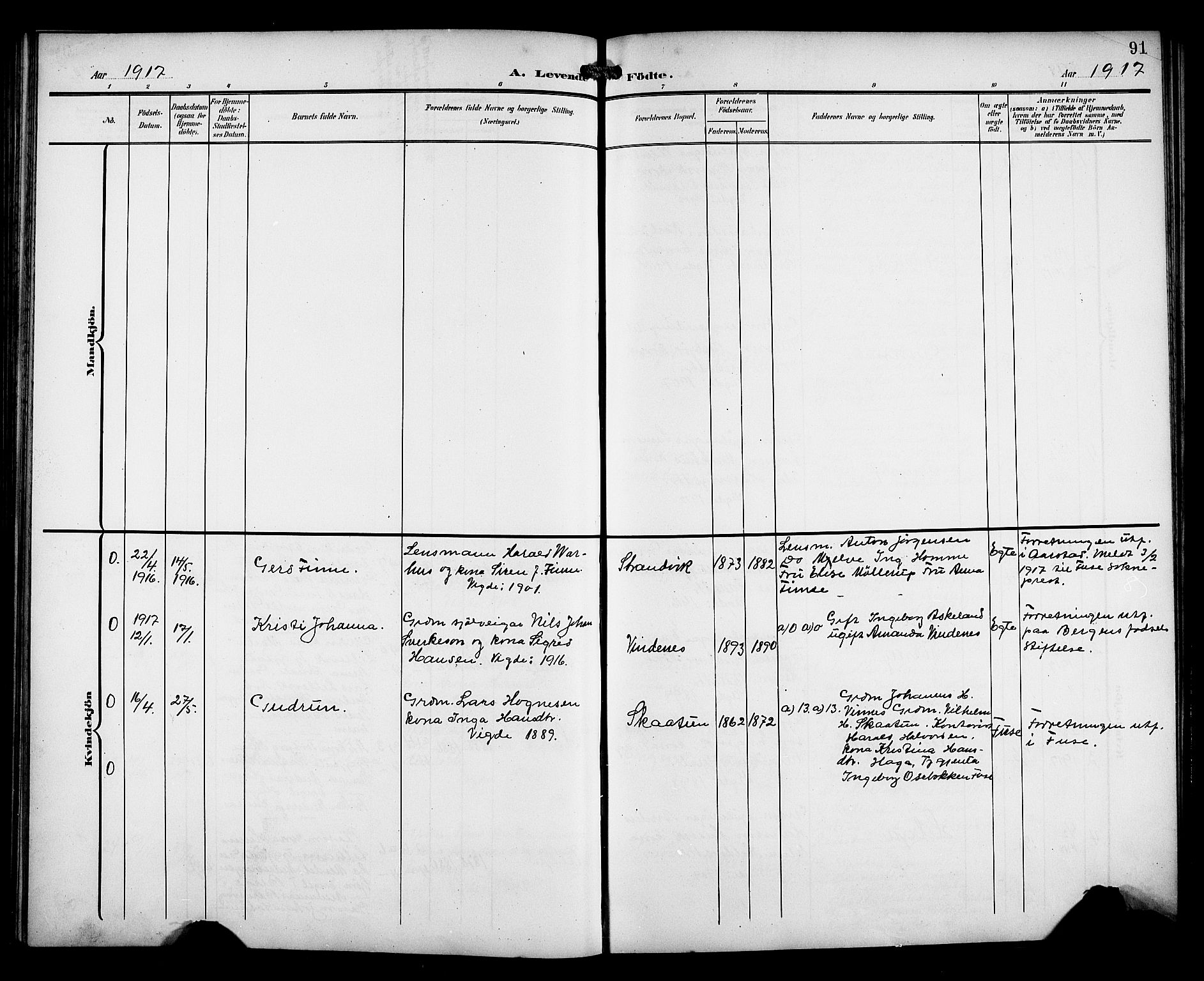 Fusa sokneprestembete, AV/SAB-A-75401/H/Hab: Parish register (copy) no. C 3, 1903-1920, p. 91