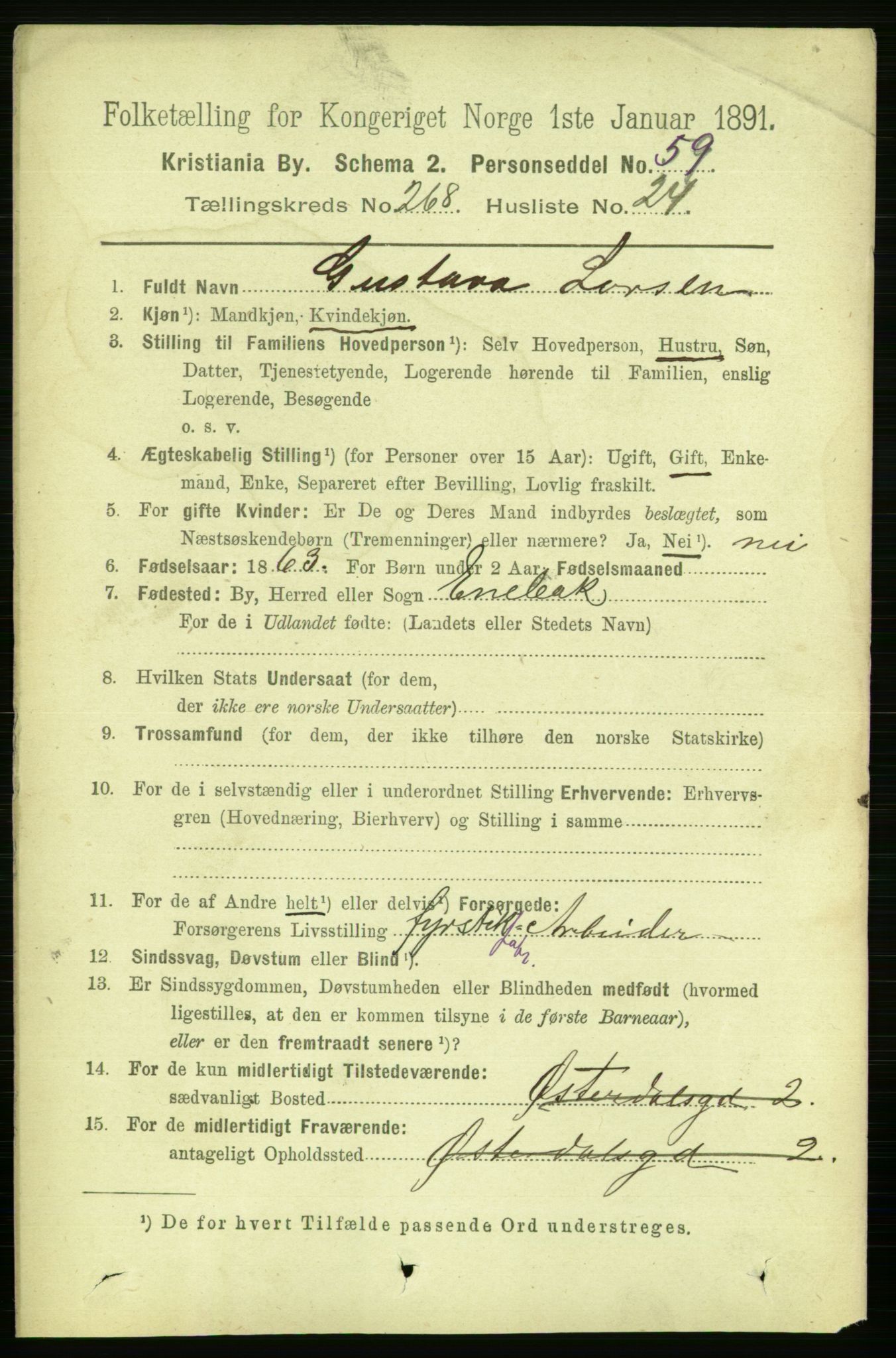 RA, 1891 census for 0301 Kristiania, 1891, p. 162854