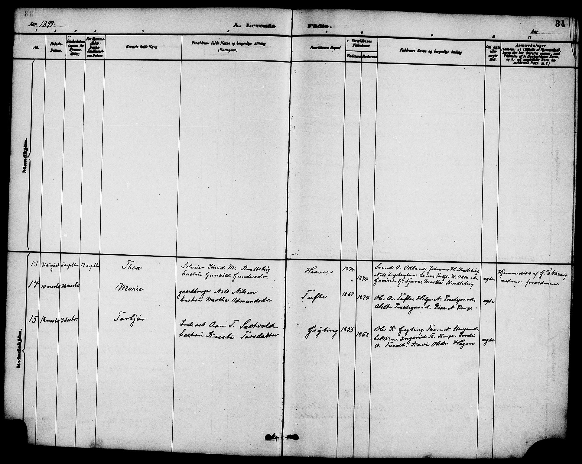 Røldal sokneprestembete, SAB/A-100247: Parish register (copy) no. A 3, 1887-1917, p. 34