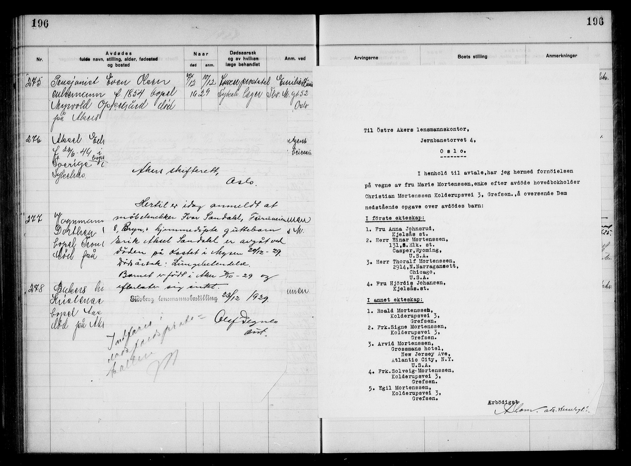 Aker kriminaldommer, skifte- og auksjonsforvalterembete, AV/SAO-A-10452/H/Hb/Hba/Hbac/L0002: Dødsfallsprotokoll for Østre Aker, 1927-1931, p. 196