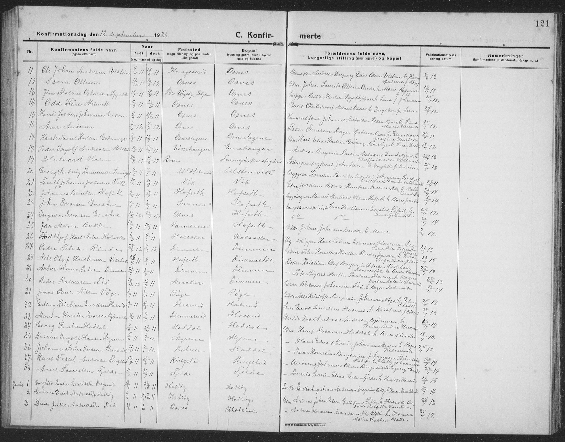 Ministerialprotokoller, klokkerbøker og fødselsregistre - Møre og Romsdal, SAT/A-1454/509/L0113: Parish register (copy) no. 509C03, 1923-1939, p. 121