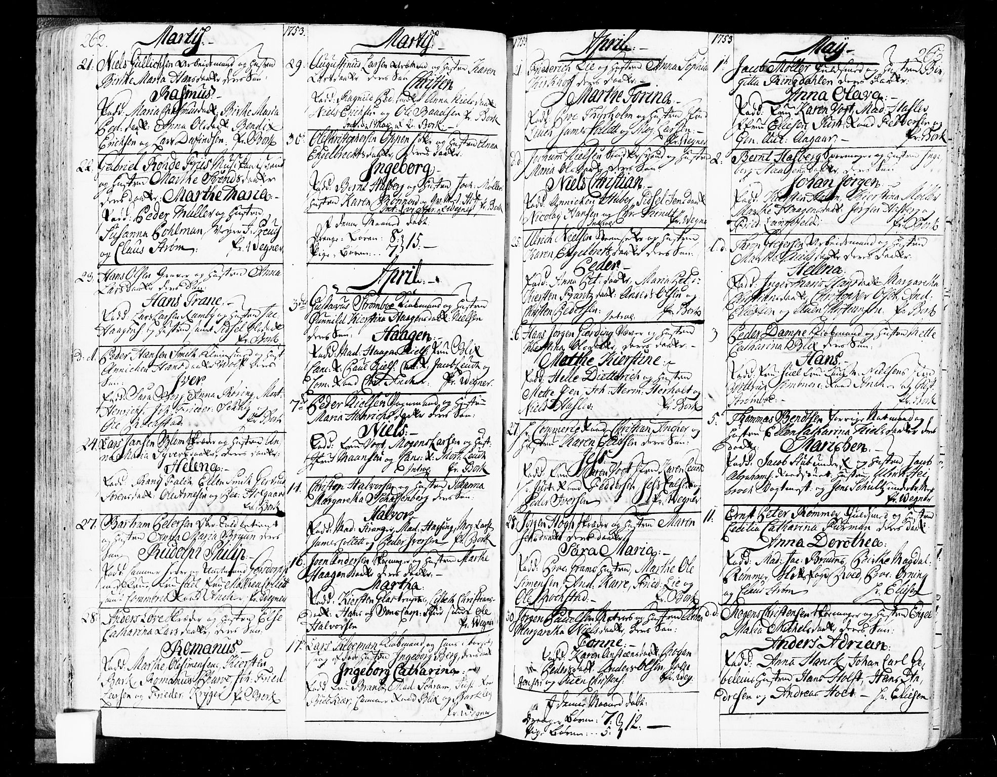 Oslo domkirke Kirkebøker, SAO/A-10752/F/Fa/L0004: Parish register (official) no. 4, 1743-1786, p. 262-263