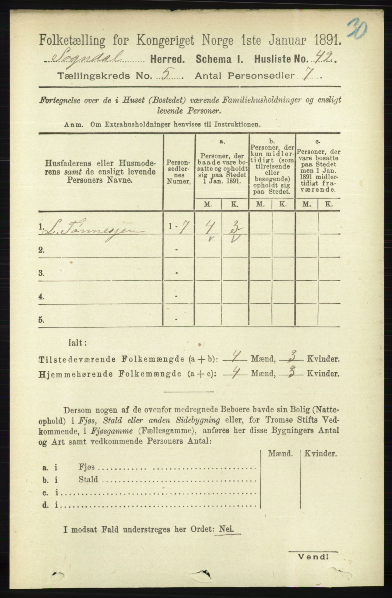 RA, 1891 census for 1111 Sokndal, 1891, p. 1317