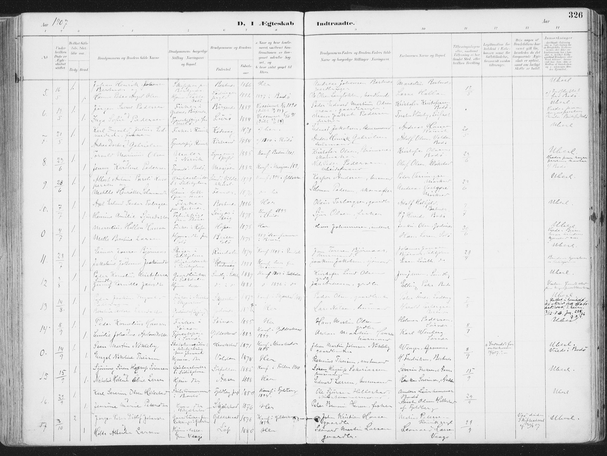 Ministerialprotokoller, klokkerbøker og fødselsregistre - Nordland, AV/SAT-A-1459/802/L0055: Parish register (official) no. 802A02, 1894-1915, p. 326