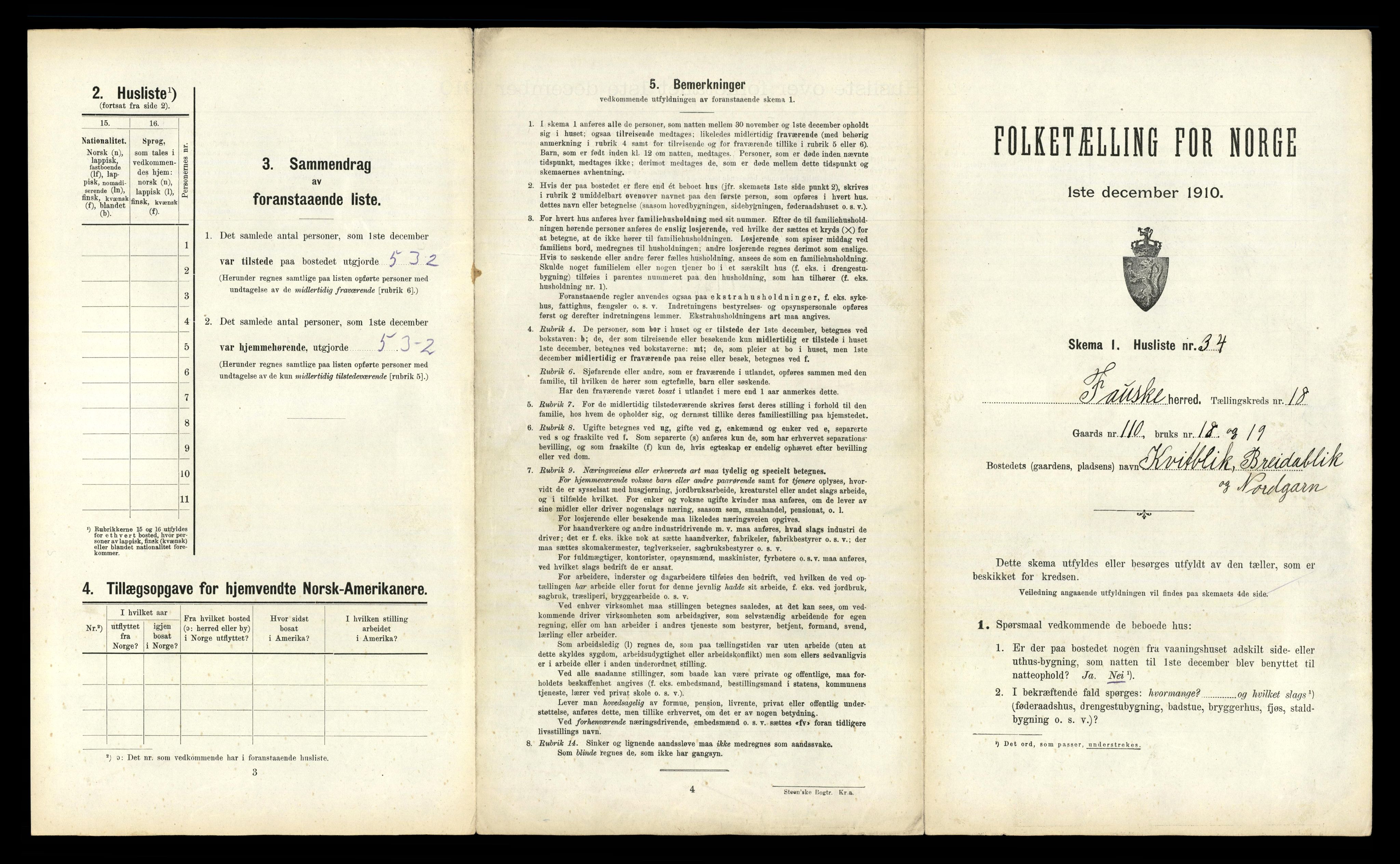 RA, 1910 census for Fauske, 1910, p. 1198