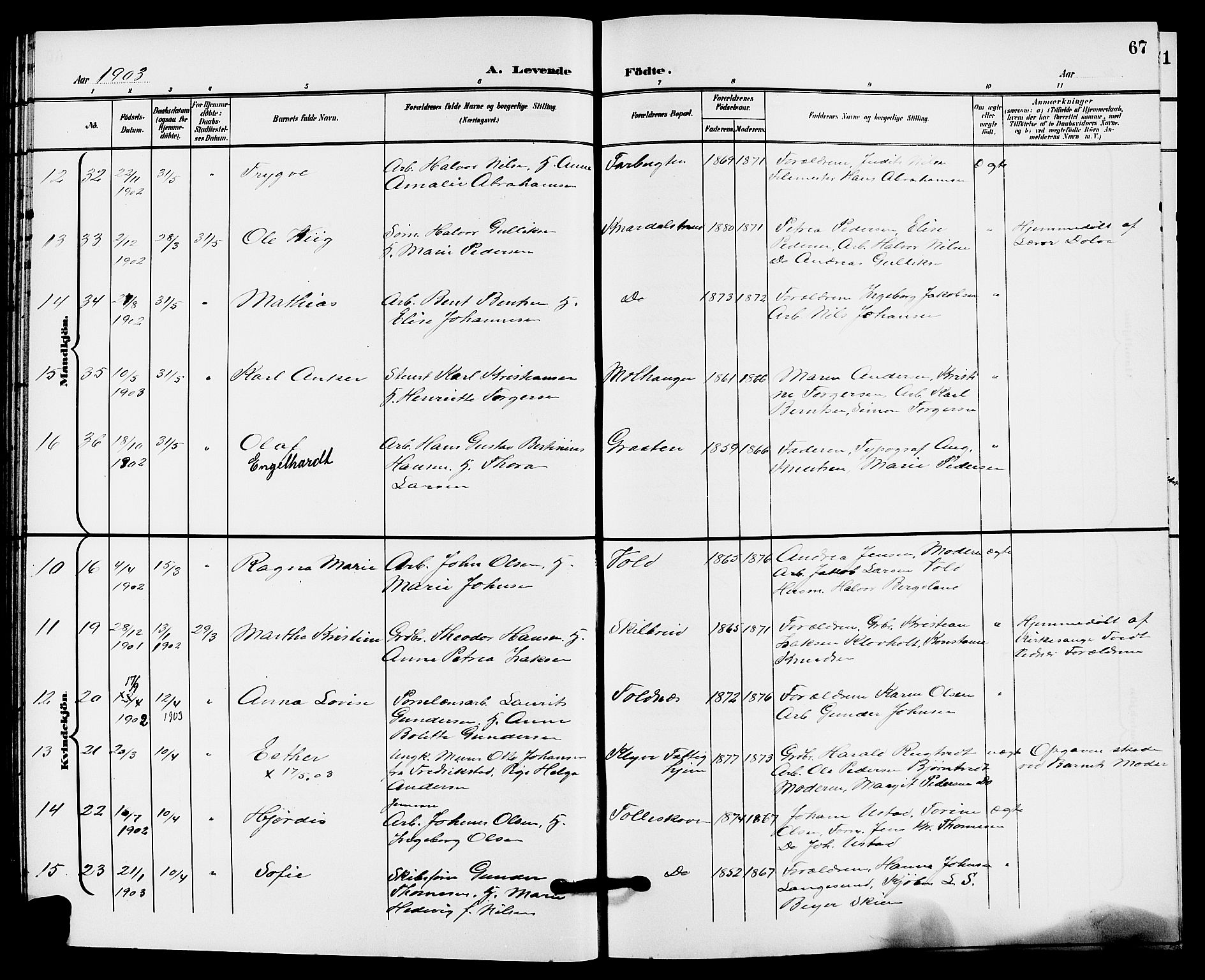 Solum kirkebøker, AV/SAKO-A-306/G/Ga/L0008: Parish register (copy) no. I 8, 1898-1909, p. 67