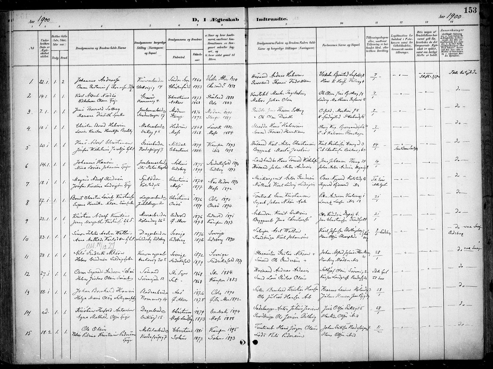 Kampen prestekontor Kirkebøker, SAO/A-10853/F/Fa/L0009: Parish register (official) no. I 9, 1899-1911, p. 153
