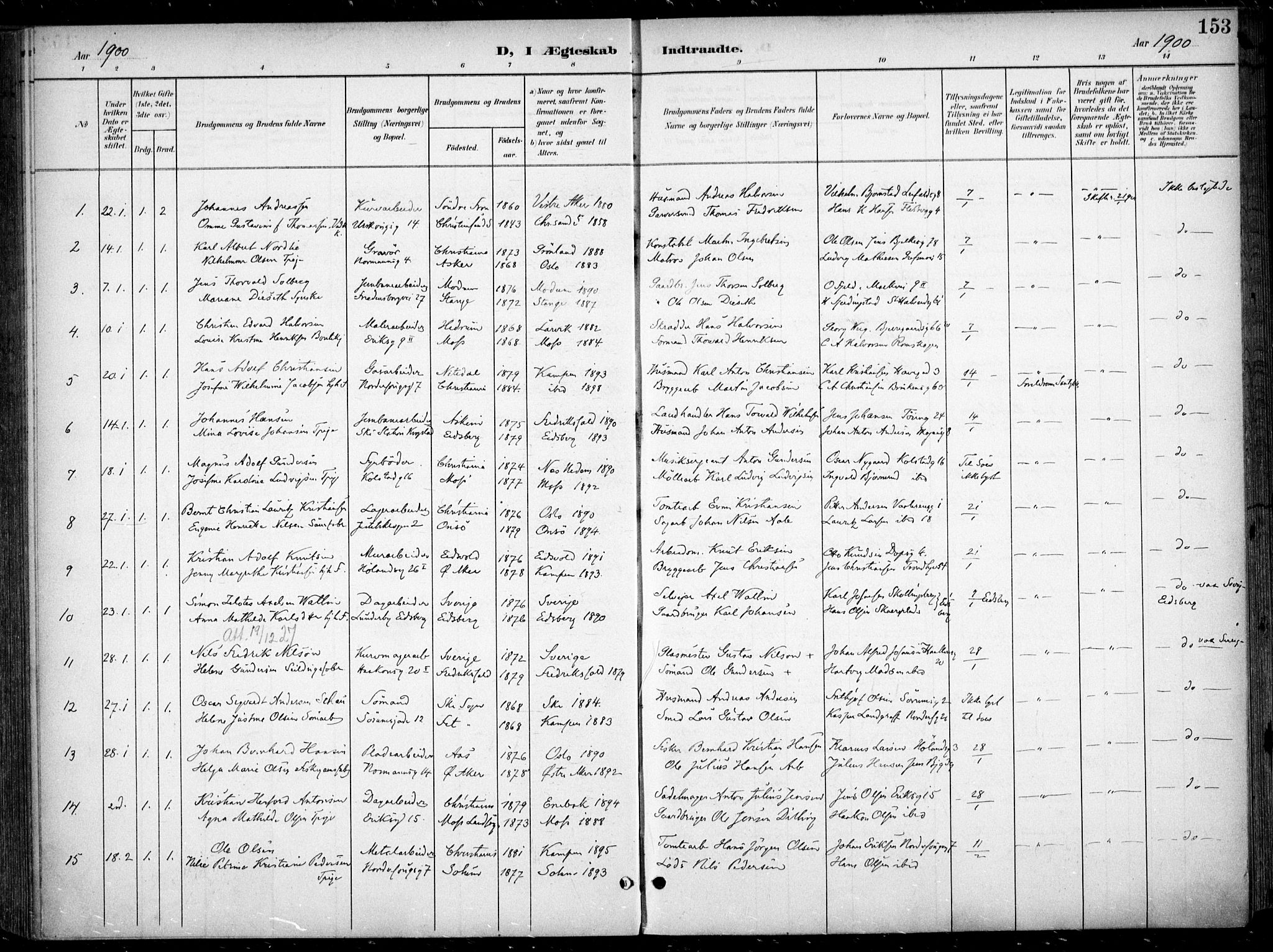 Kampen prestekontor Kirkebøker, AV/SAO-A-10853/F/Fa/L0009: Parish register (official) no. I 9, 1899-1911, p. 153