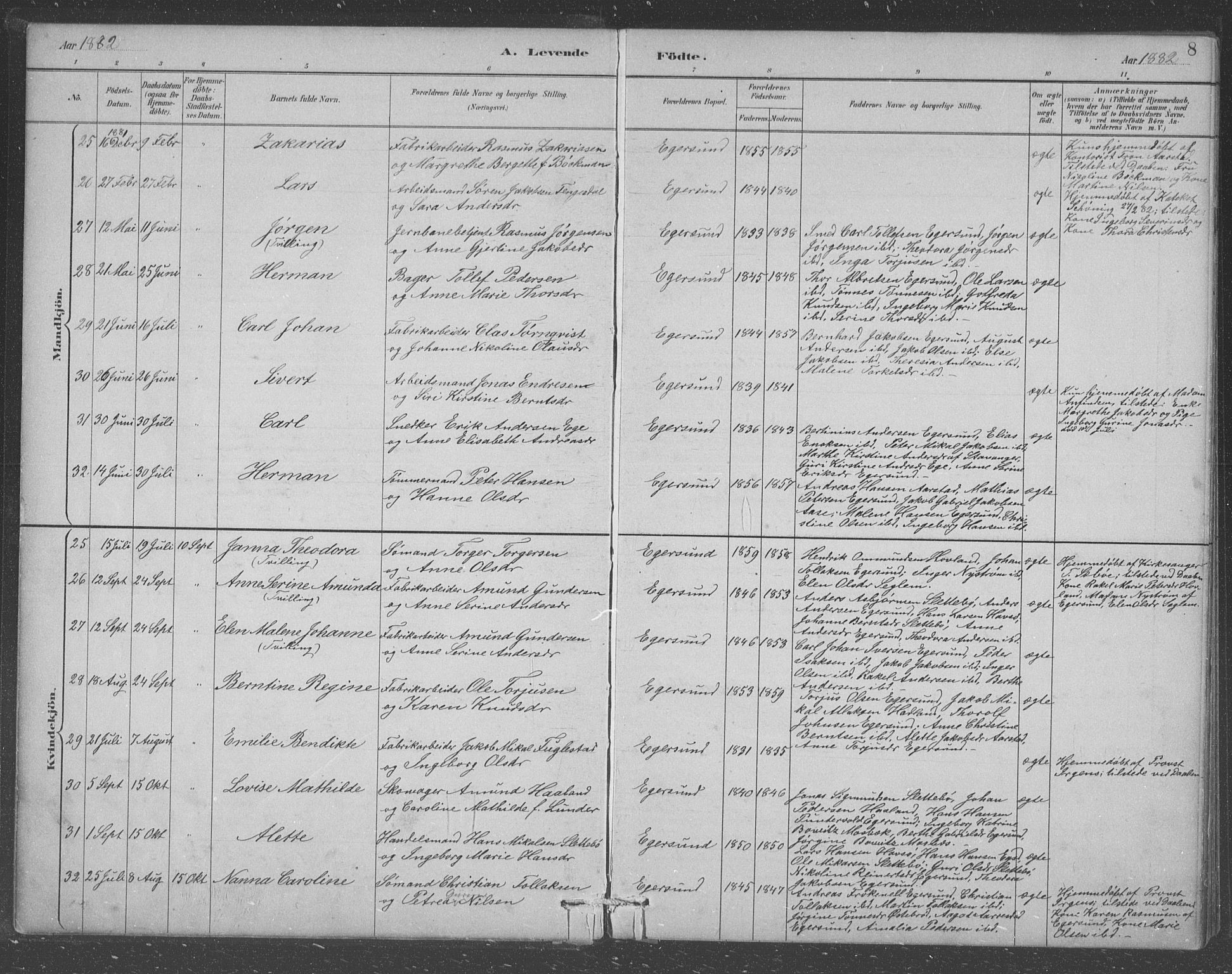 Eigersund sokneprestkontor, AV/SAST-A-101807/S09/L0008: Parish register (copy) no. B 8, 1882-1892, p. 8