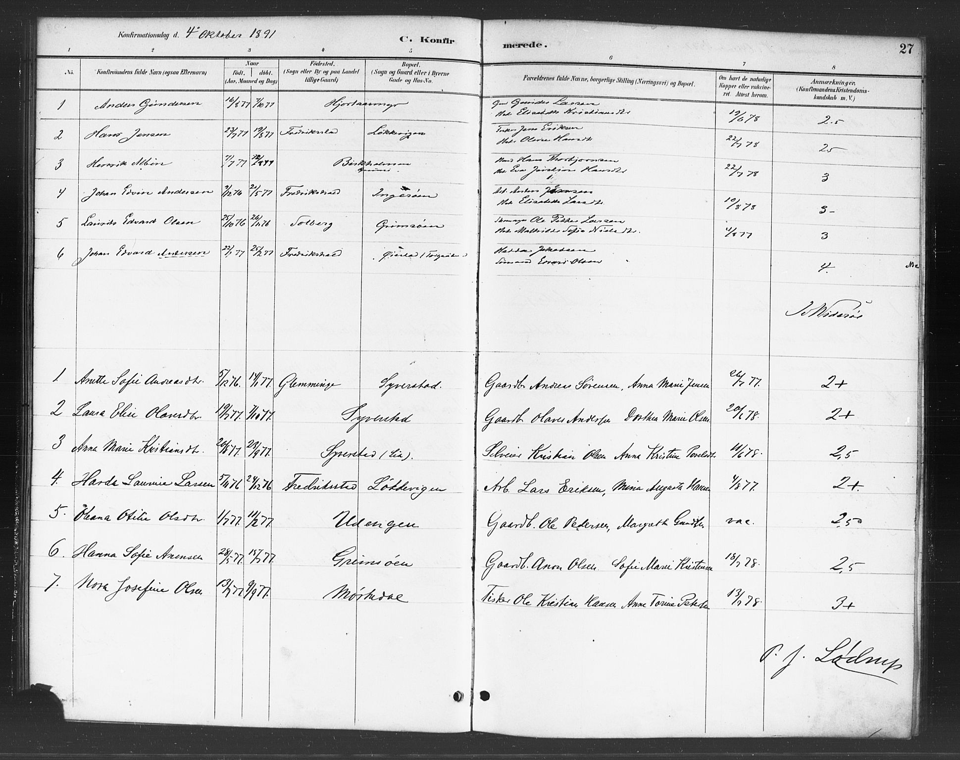 Skjeberg prestekontor Kirkebøker, AV/SAO-A-10923/F/Fc/L0001: Parish register (official) no. III 1, 1886-1897, p. 27