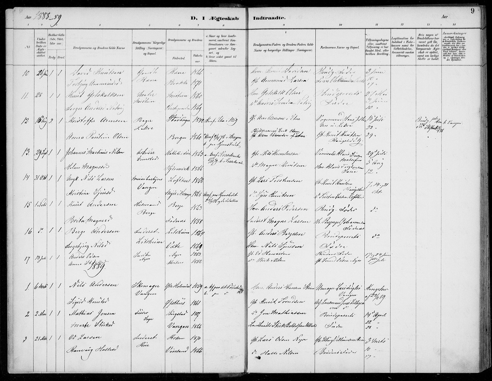 Voss sokneprestembete, AV/SAB-A-79001/H/Haa: Parish register (official) no. C  1, 1887-1915, p. 9
