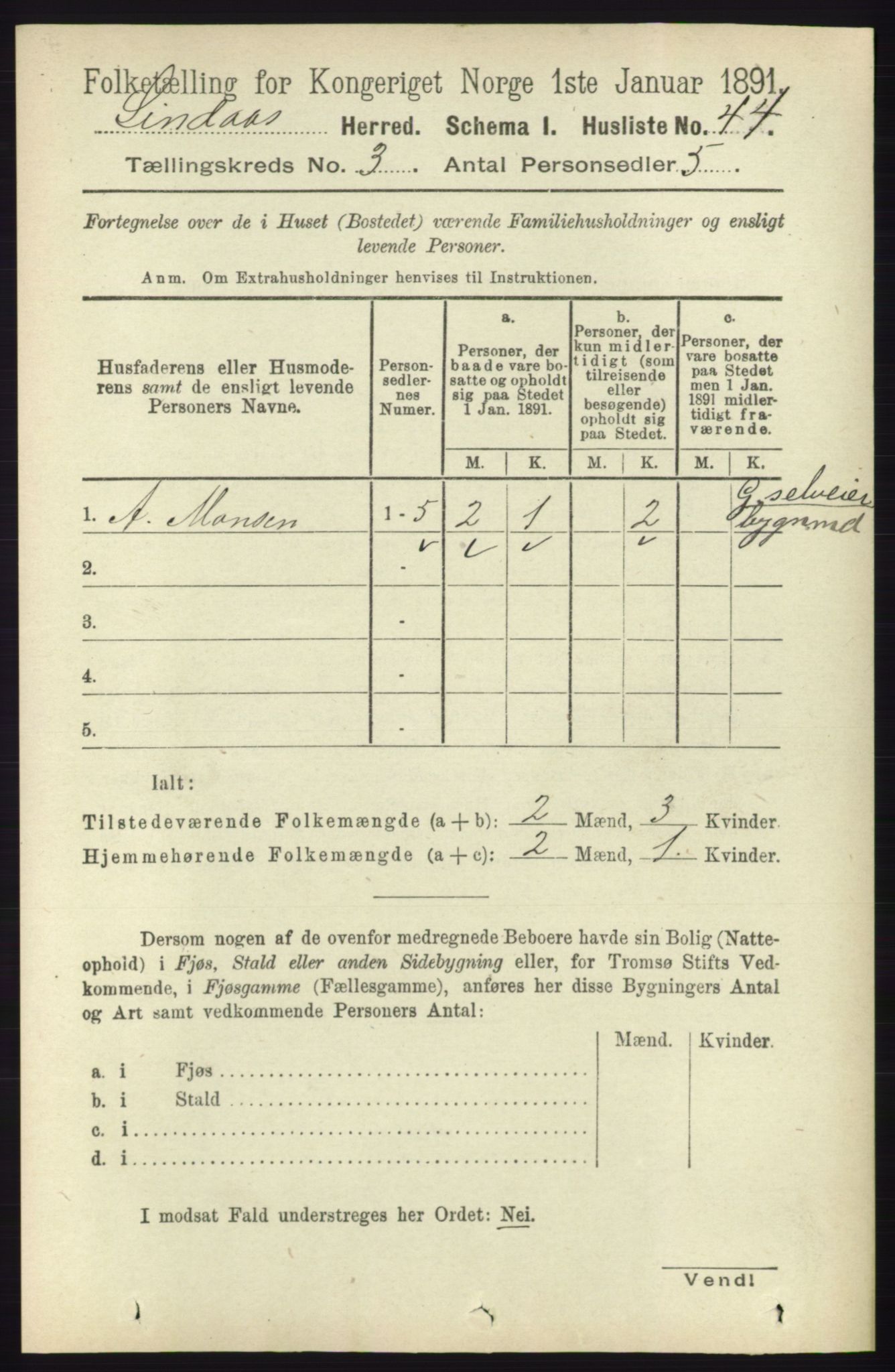 RA, 1891 census for 1263 Lindås, 1891, p. 800