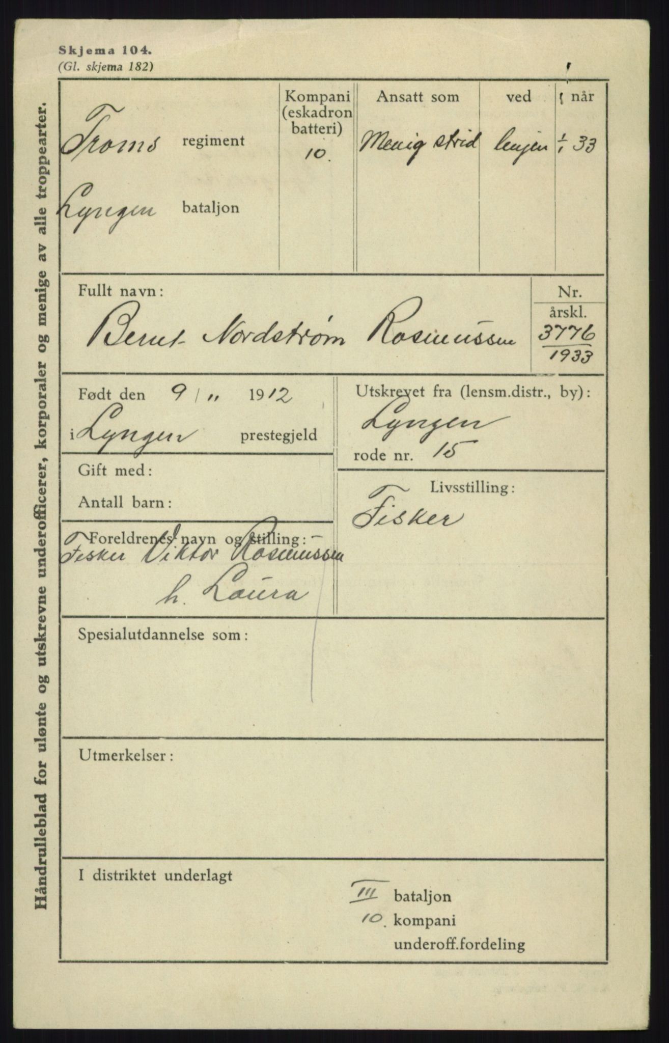 Forsvaret, Troms infanteriregiment nr. 16, AV/RA-RAFA-3146/P/Pa/L0017: Rulleblad for regimentets menige mannskaper, årsklasse 1933, 1933, p. 1081