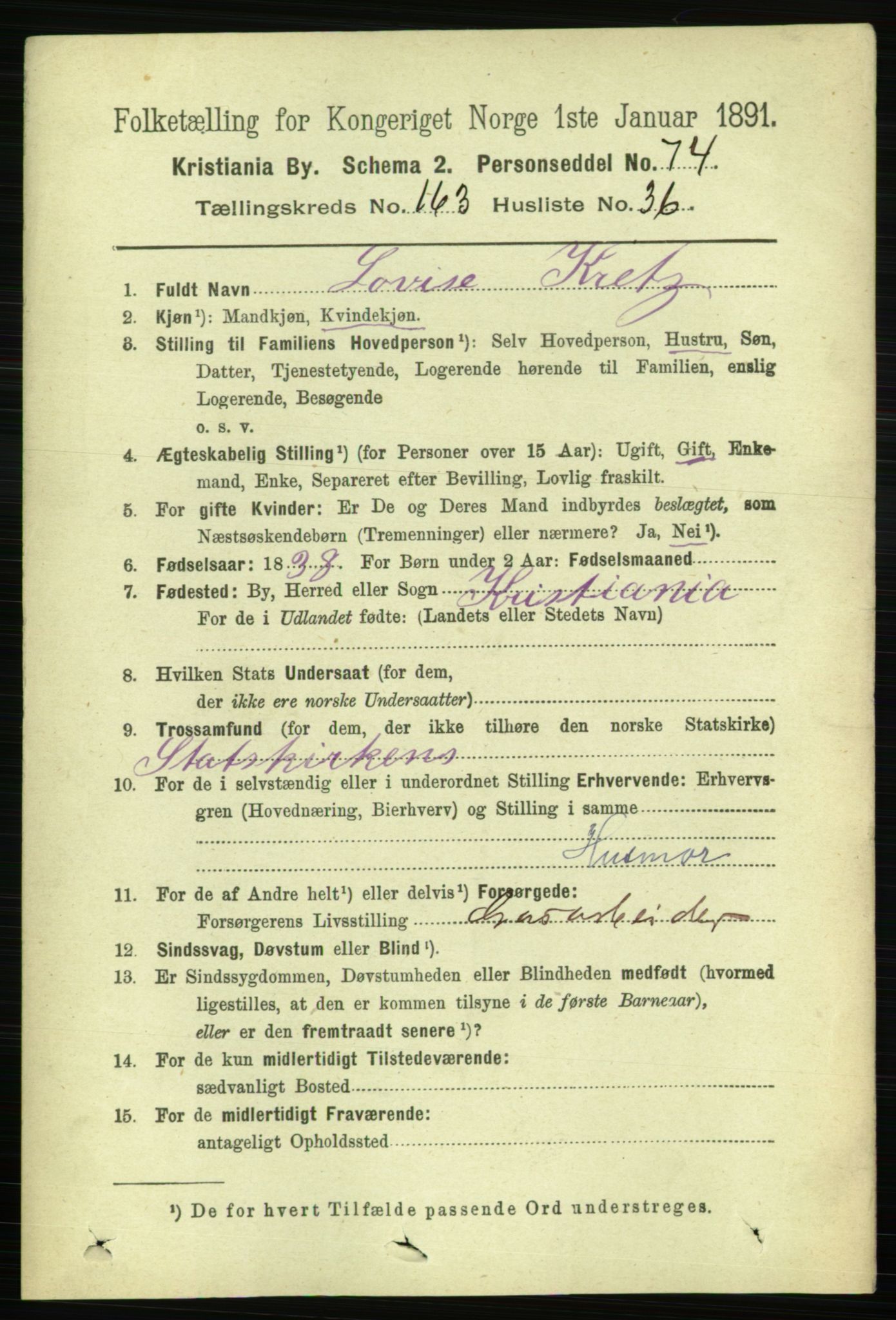 RA, 1891 census for 0301 Kristiania, 1891, p. 94356