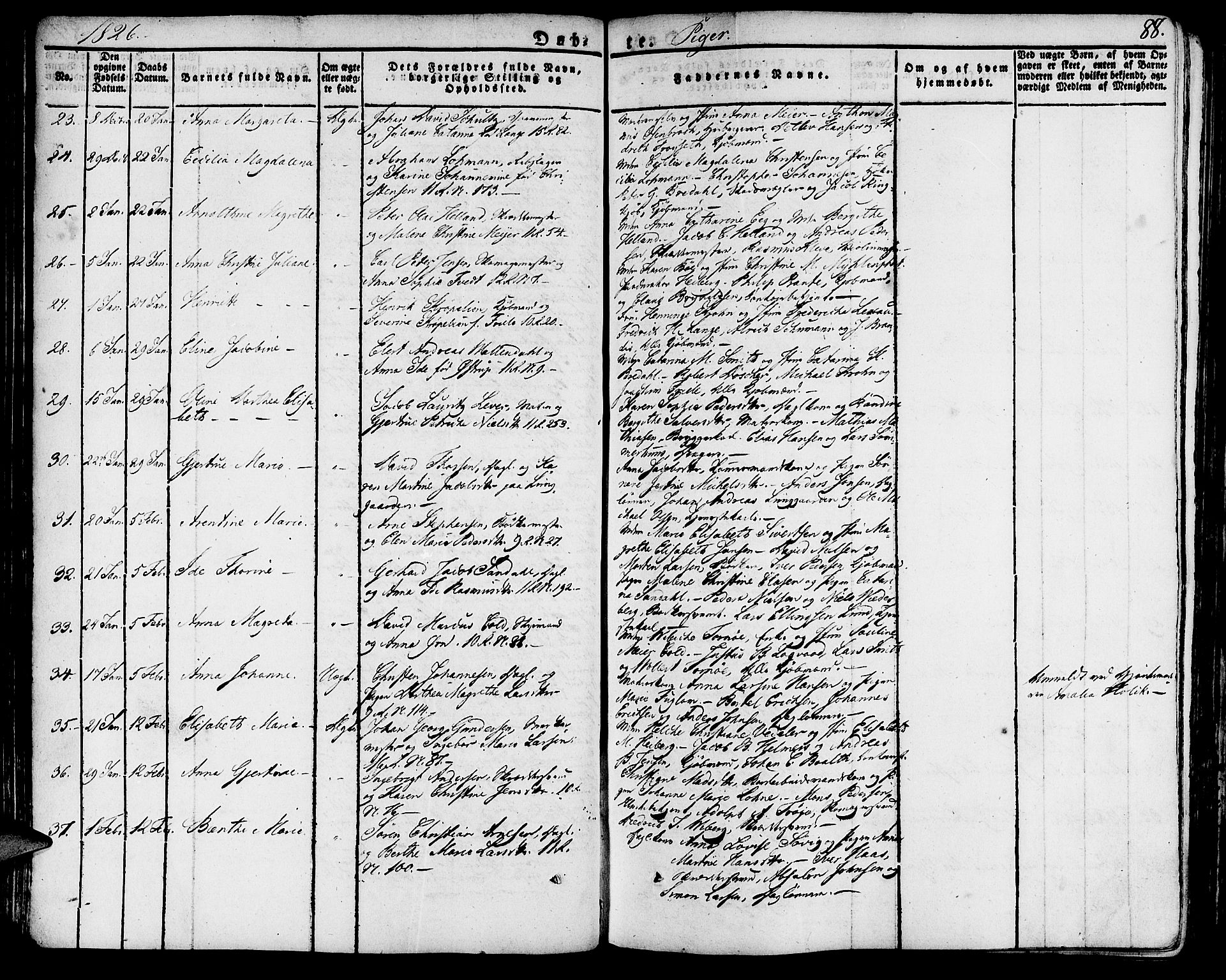 Domkirken sokneprestembete, AV/SAB-A-74801/H/Haa/L0012: Parish register (official) no. A 12, 1821-1840, p. 88