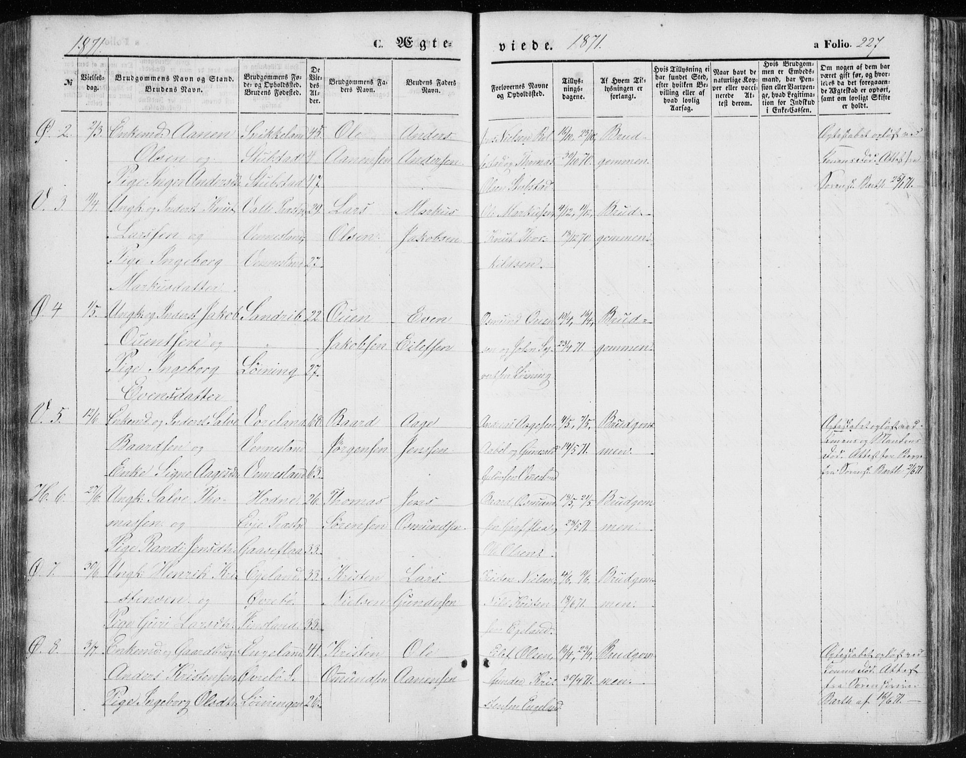 Vennesla sokneprestkontor, SAK/1111-0045/Fa/Fac/L0007: Parish register (official) no. A 7, 1855-1873, p. 227