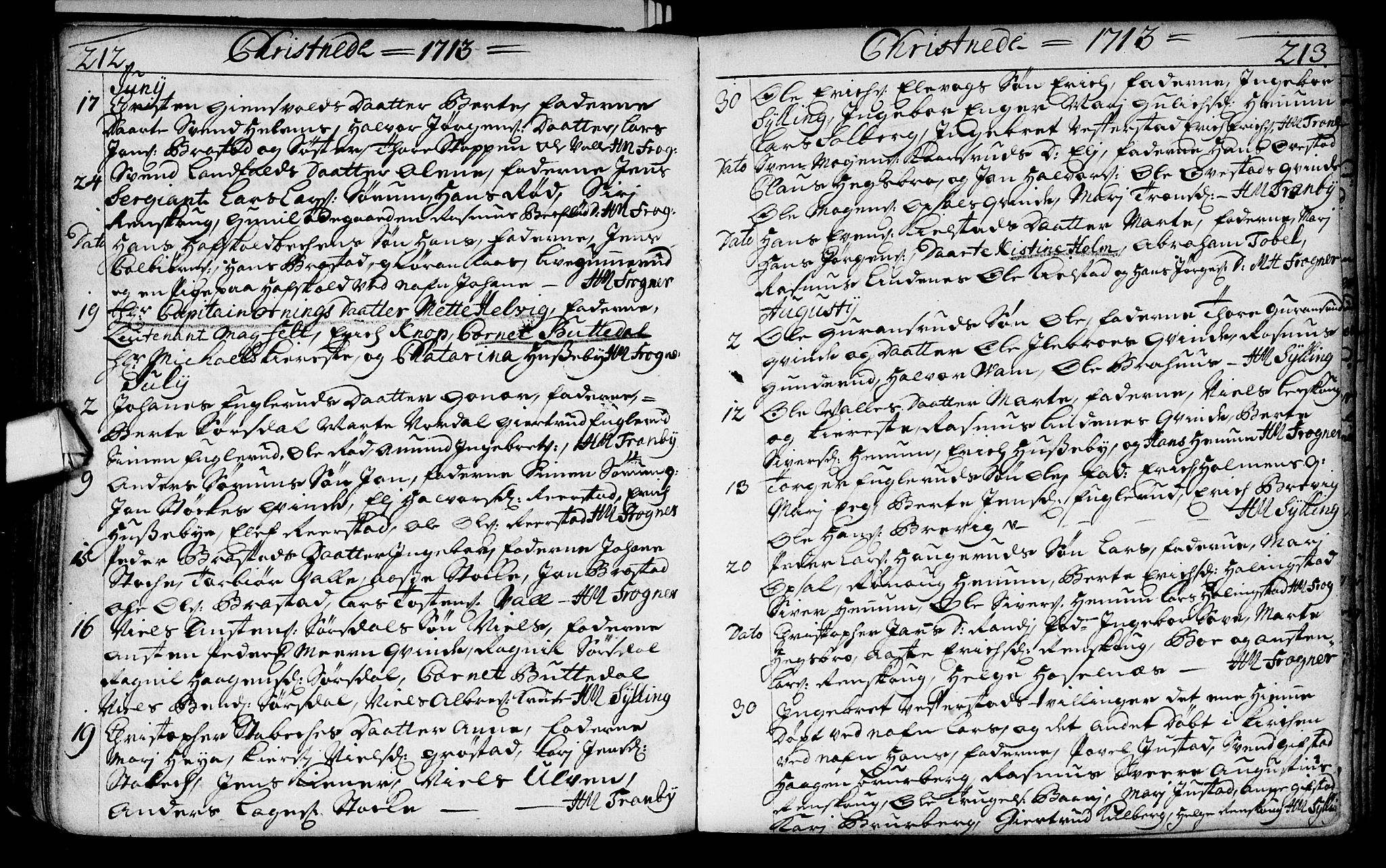 Lier kirkebøker, AV/SAKO-A-230/F/Fa/L0002: Parish register (official) no. I 2, 1701-1726, p. 212-213