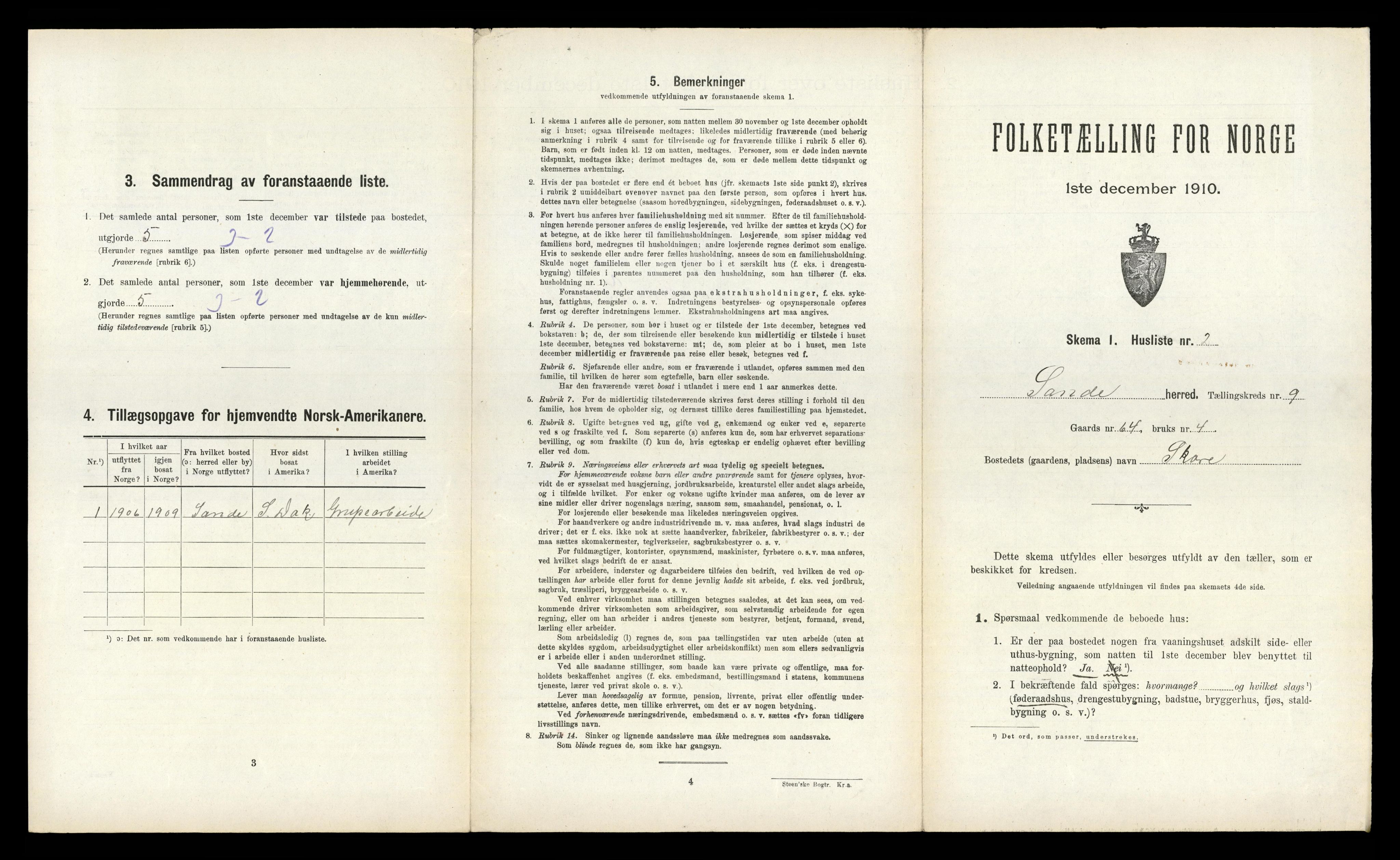 RA, 1910 census for Sande, 1910, p. 684