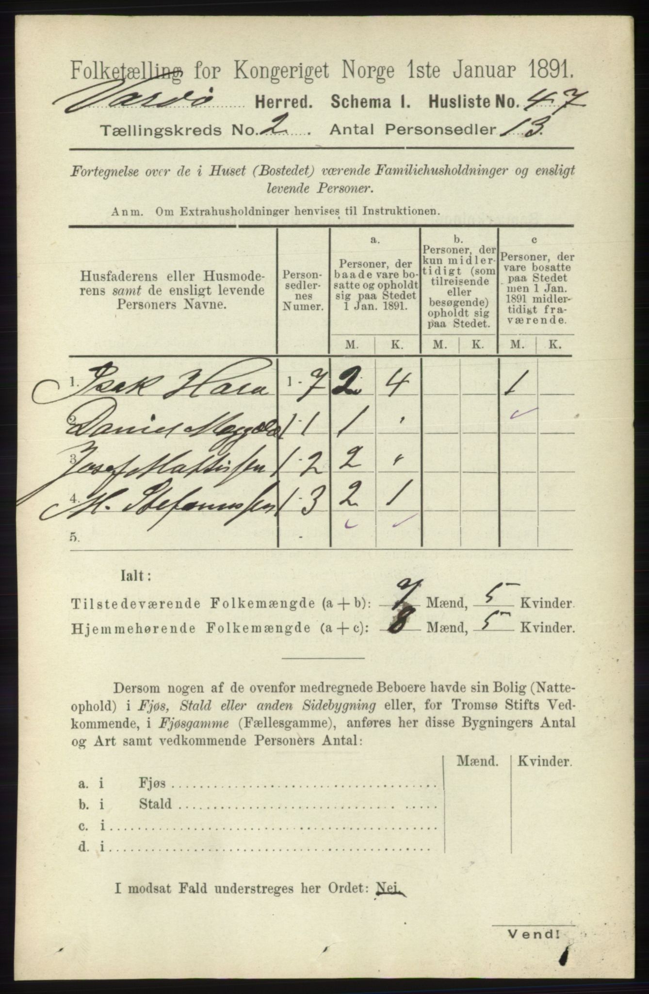 RA, 1891 census for 2028 Vardø, 1891, p. 264