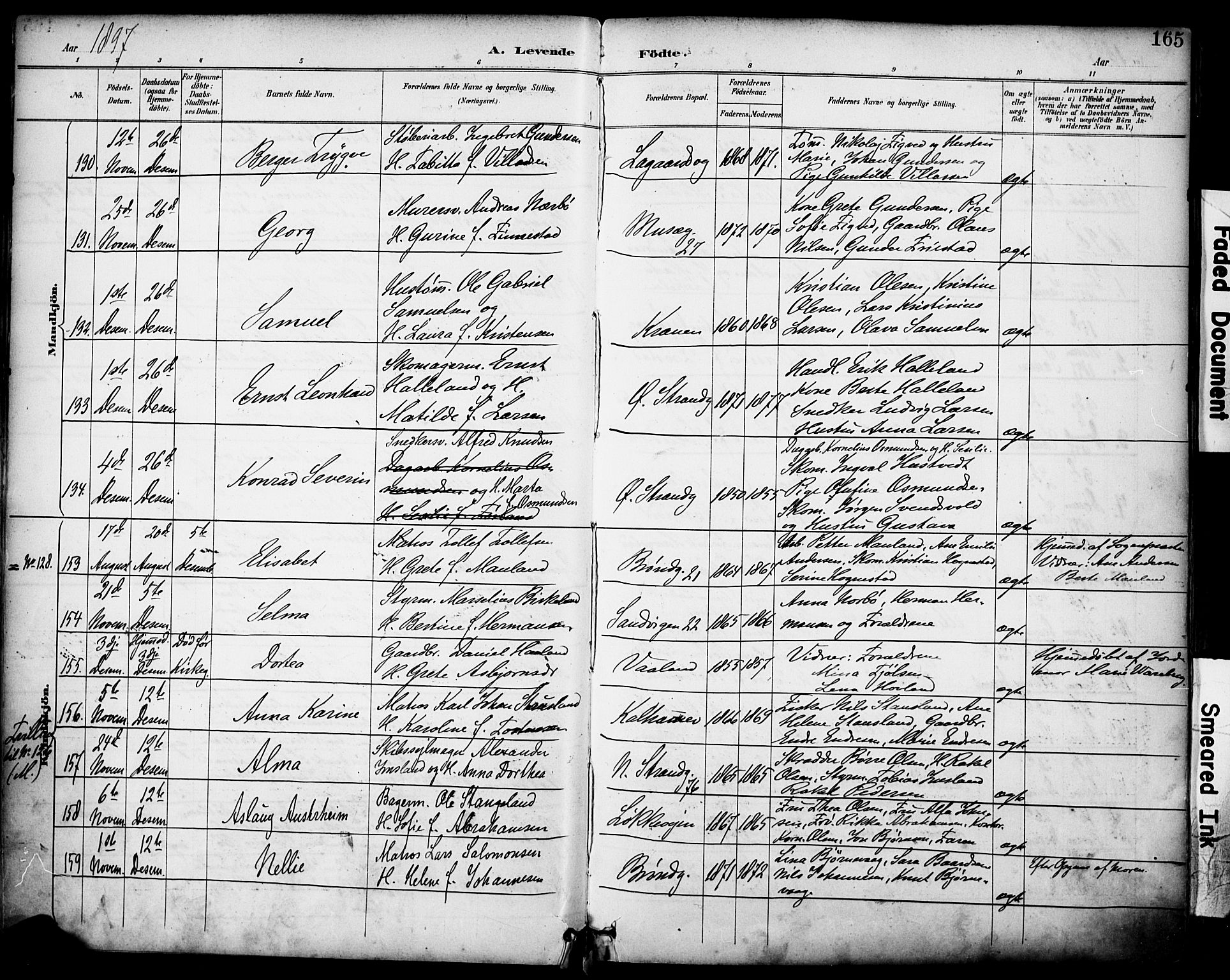 Domkirken sokneprestkontor, SAST/A-101812/001/30/30BA/L0030: Parish register (official) no. A 29, 1889-1902, p. 165