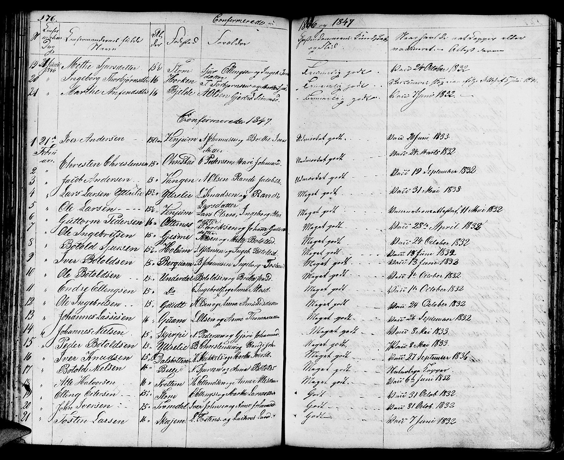 Aurland sokneprestembete, SAB/A-99937/H/Ha/Haa/L0006: Parish register (official) no. A 6, 1821-1859, p. 176