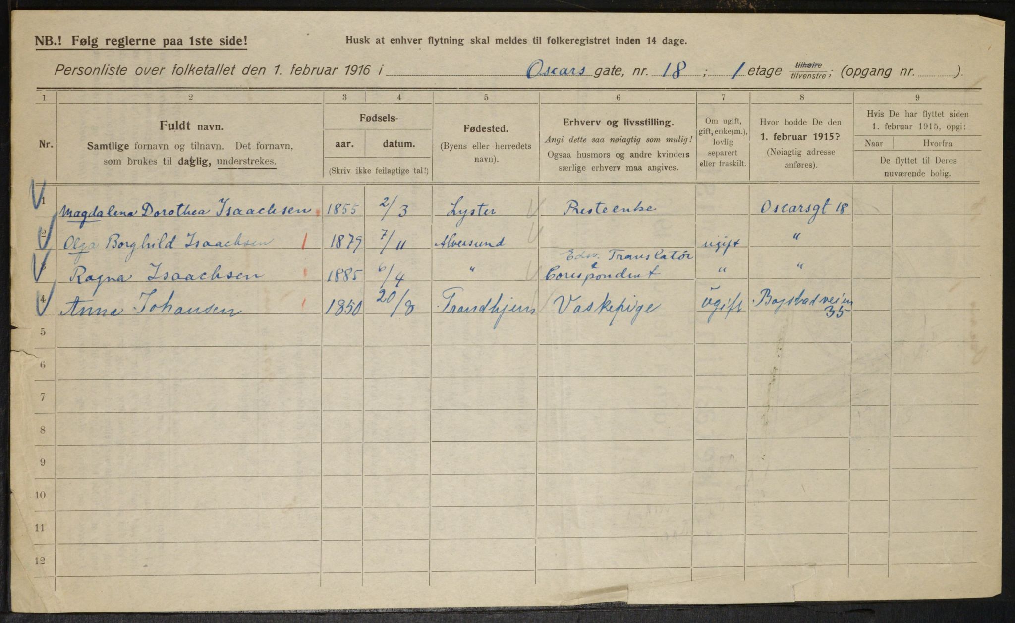 OBA, Municipal Census 1916 for Kristiania, 1916, p. 78122