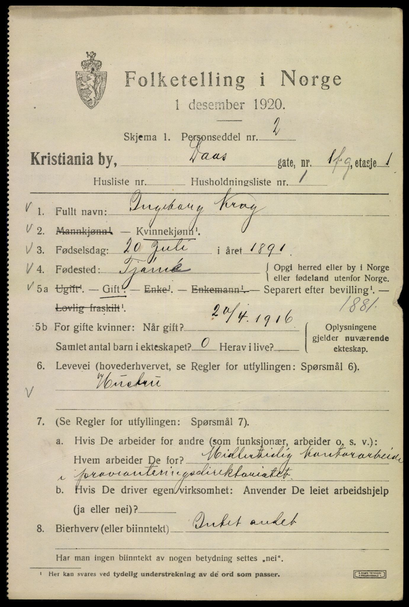 SAO, 1920 census for Kristiania, 1920, p. 191923