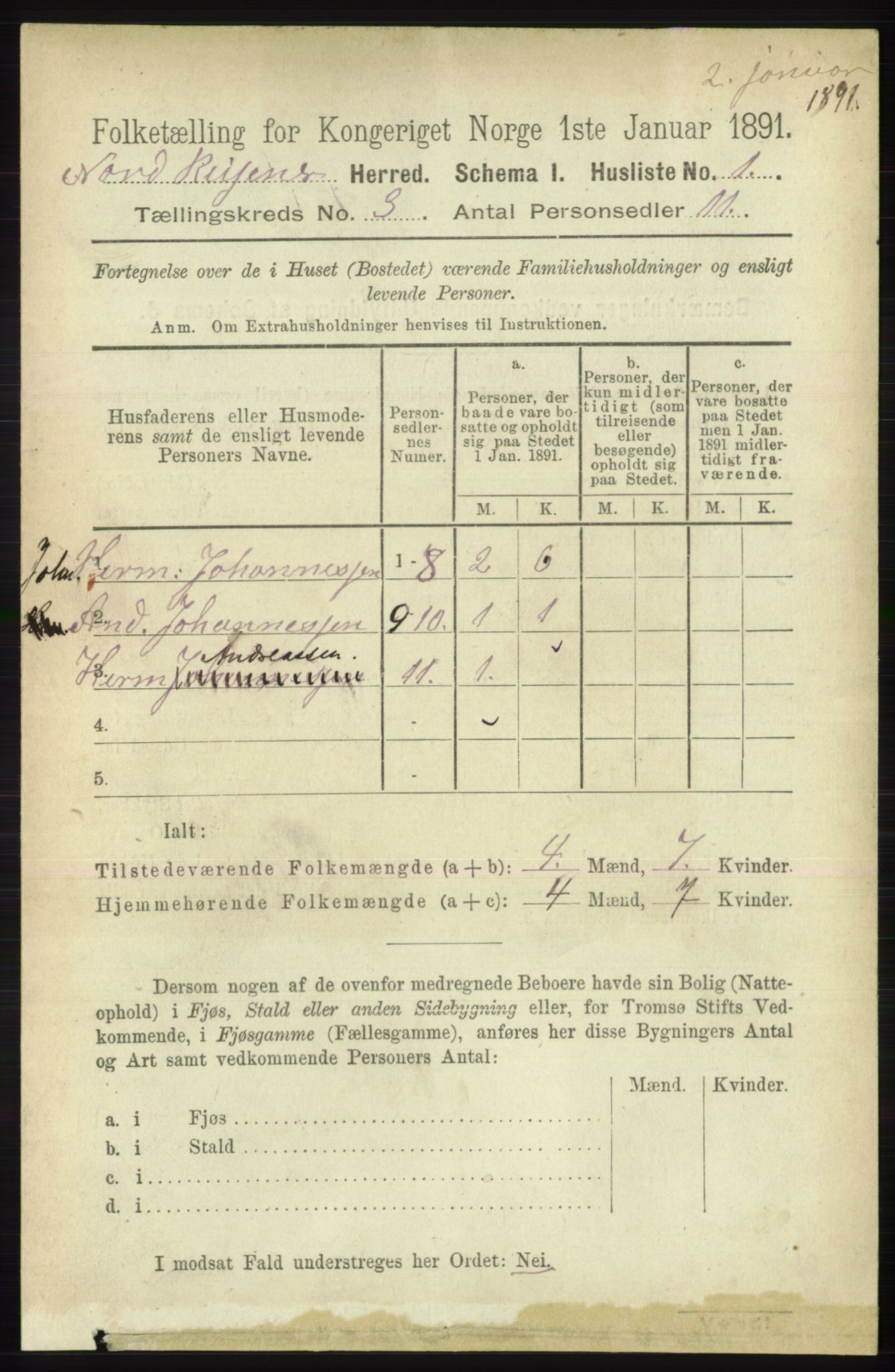 RA, 1891 census for 1942 Nordreisa, 1891, p. 1301