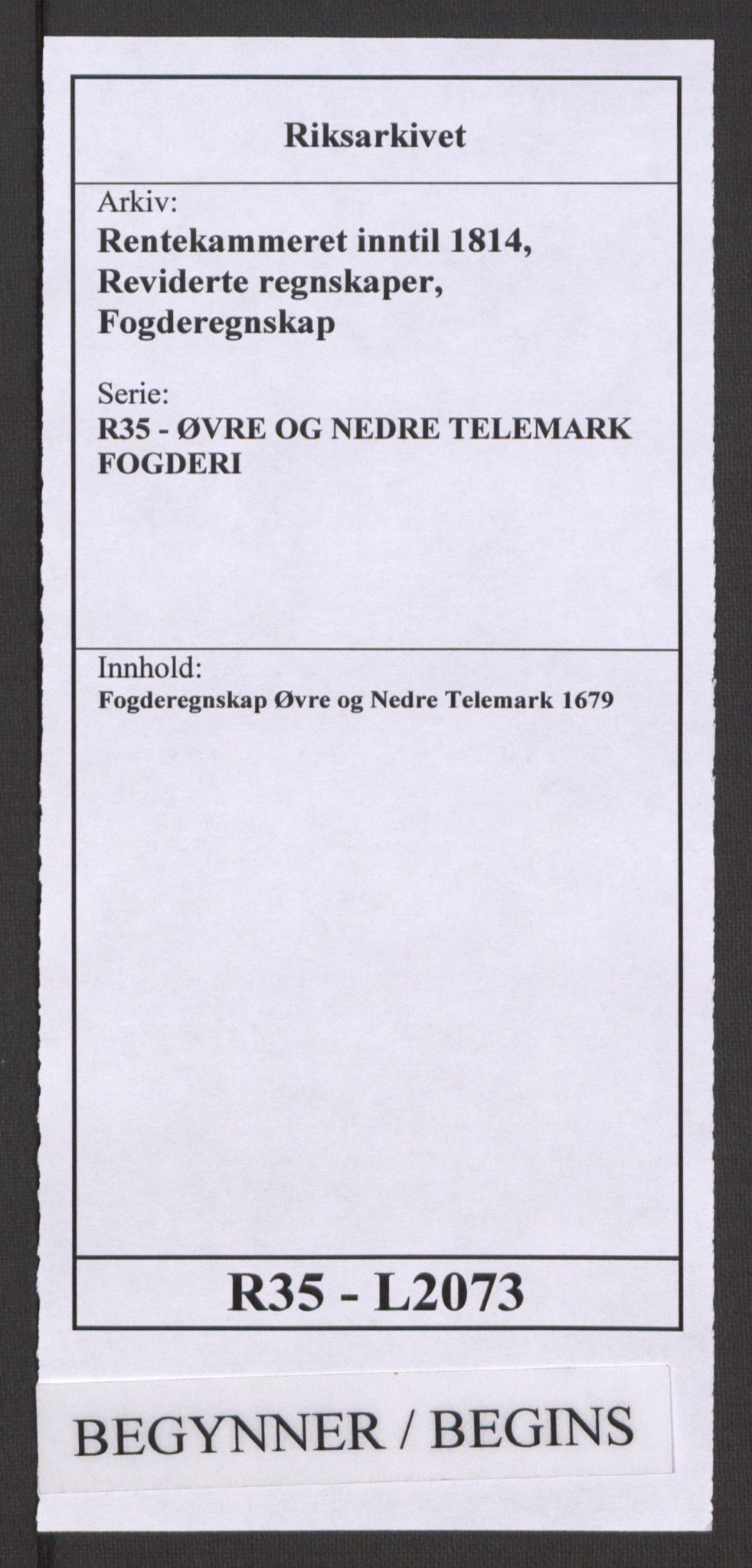 Rentekammeret inntil 1814, Reviderte regnskaper, Fogderegnskap, RA/EA-4092/R35/L2073: Fogderegnskap Øvre og Nedre Telemark, 1679, p. 1