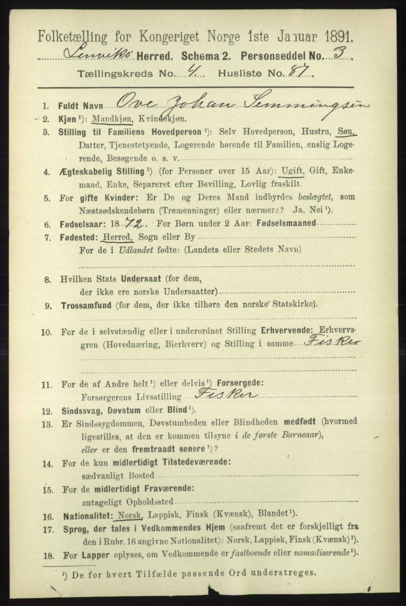 RA, 1891 census for 1931 Lenvik, 1891, p. 2456