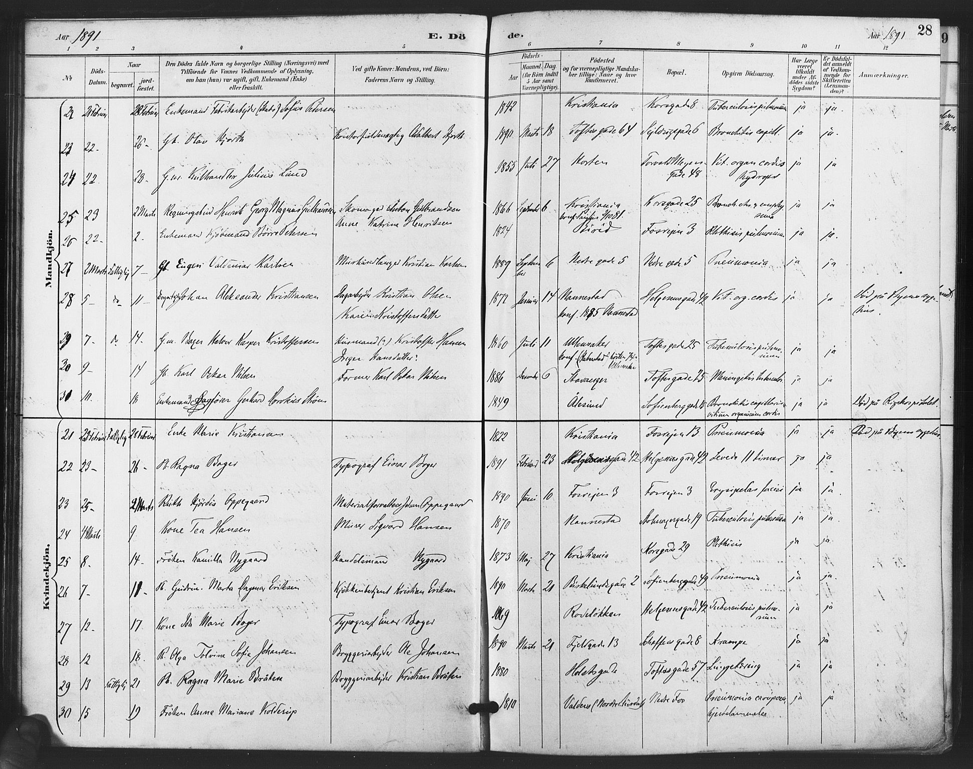 Paulus prestekontor Kirkebøker, SAO/A-10871/F/Fa/L0011: Parish register (official) no. 11, 1889-1897, p. 28