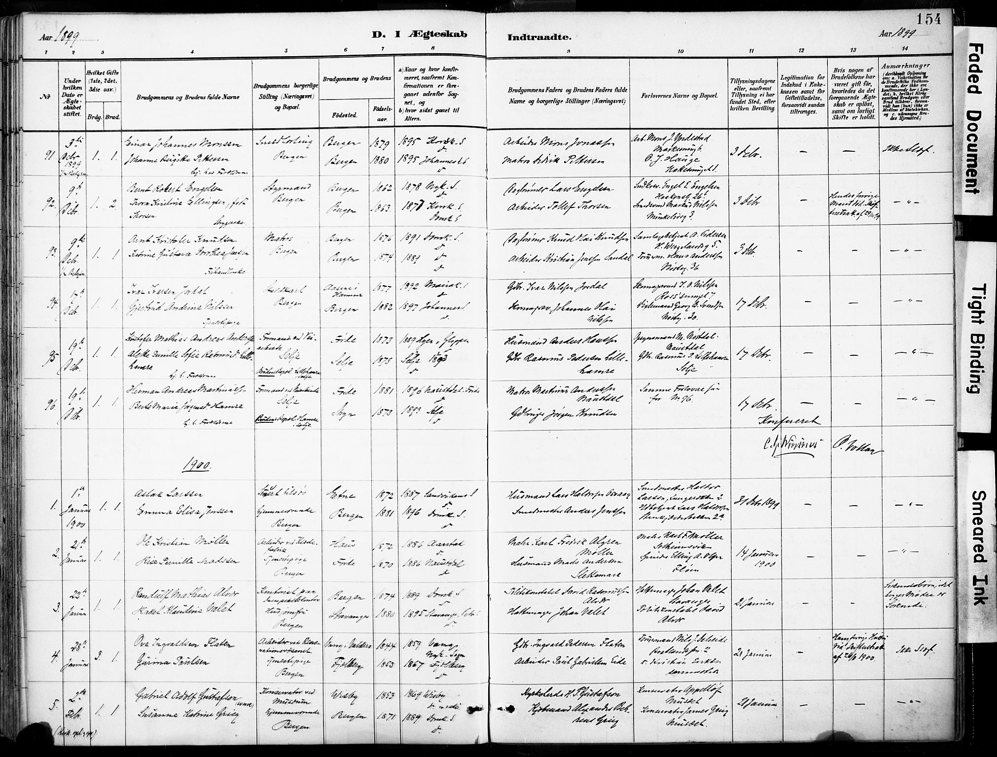 Domkirken sokneprestembete, SAB/A-74801/H/Haa/L0037: Parish register (official) no. D 4, 1880-1907, p. 154