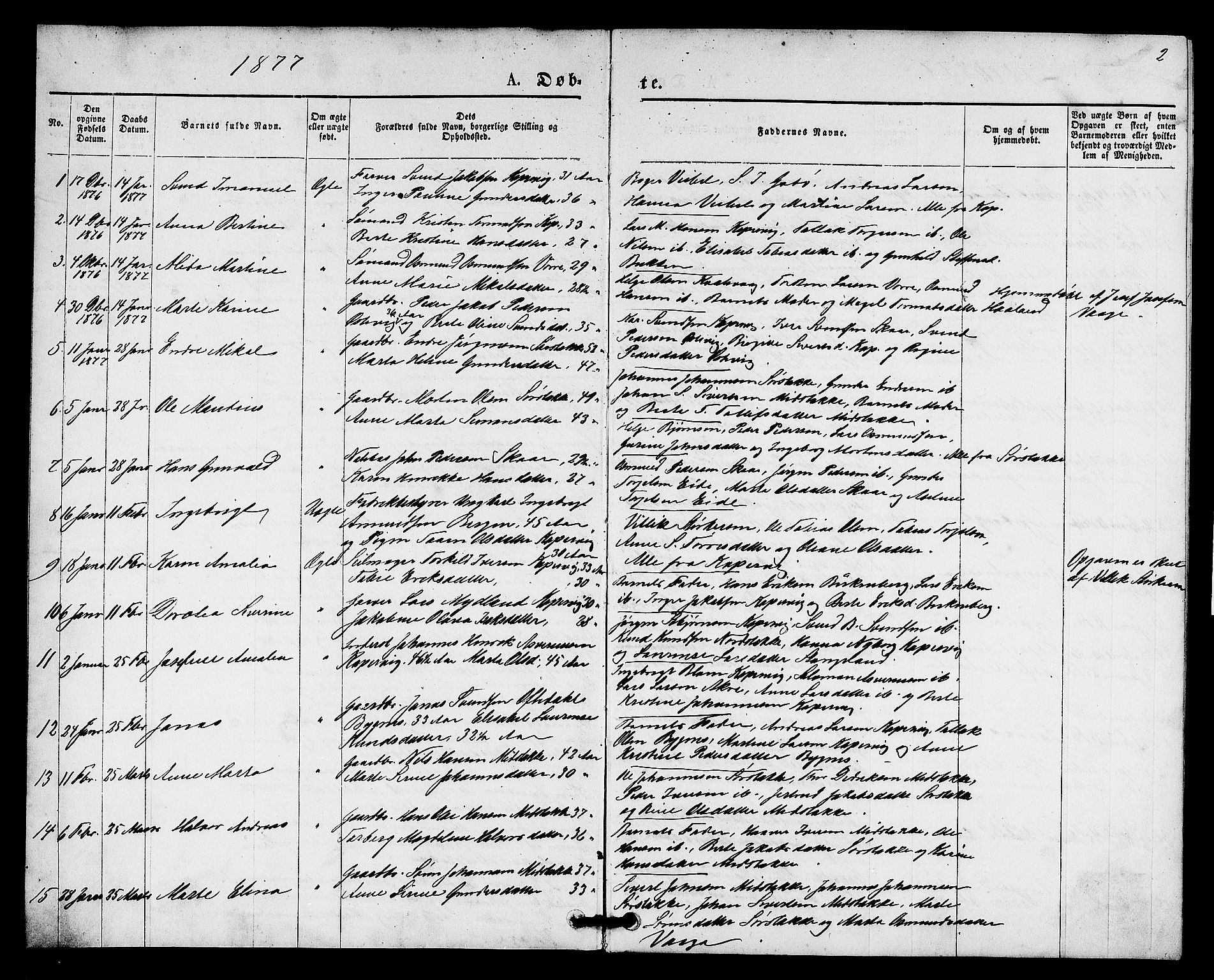 Kopervik sokneprestkontor, SAST/A-101850/H/Ha/Hab/L0001: Parish register (copy) no. B 1, 1877-1891, p. 2