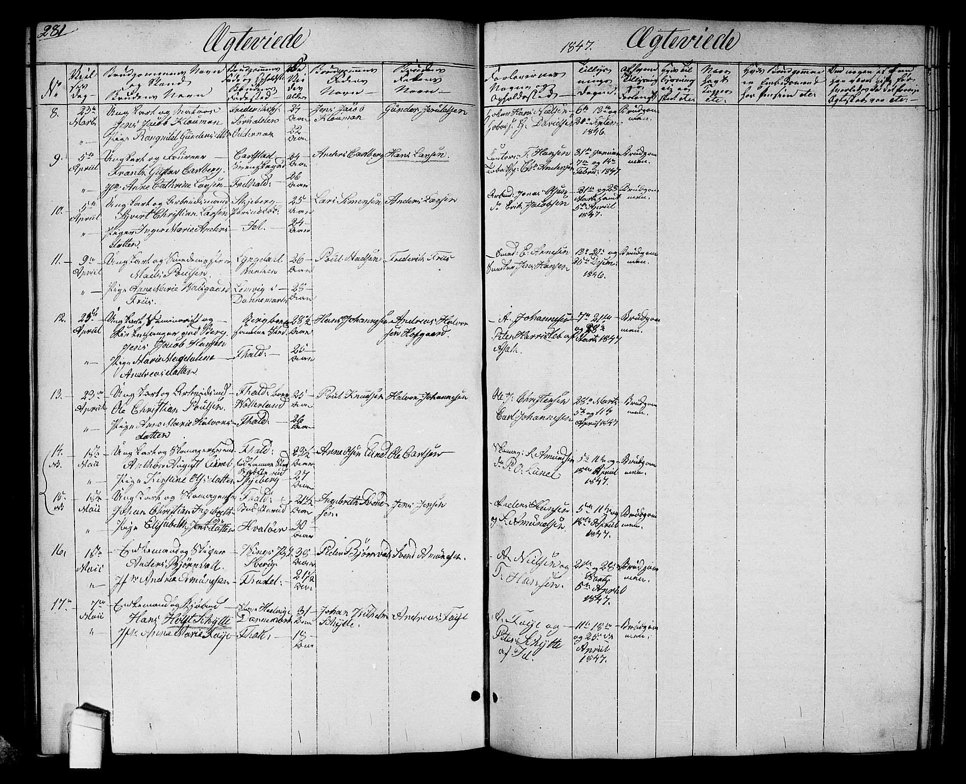 Halden prestekontor Kirkebøker, SAO/A-10909/G/Ga/L0004: Parish register (copy) no. 4, 1845-1854, p. 281