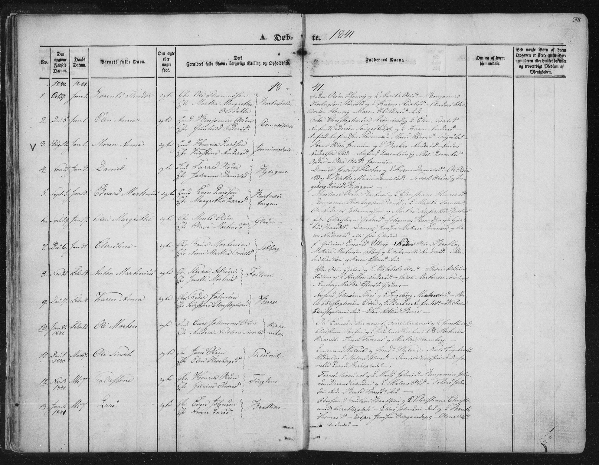 Ministerialprotokoller, klokkerbøker og fødselsregistre - Nord-Trøndelag, AV/SAT-A-1458/741/L0392: Parish register (official) no. 741A06, 1836-1848, p. 38