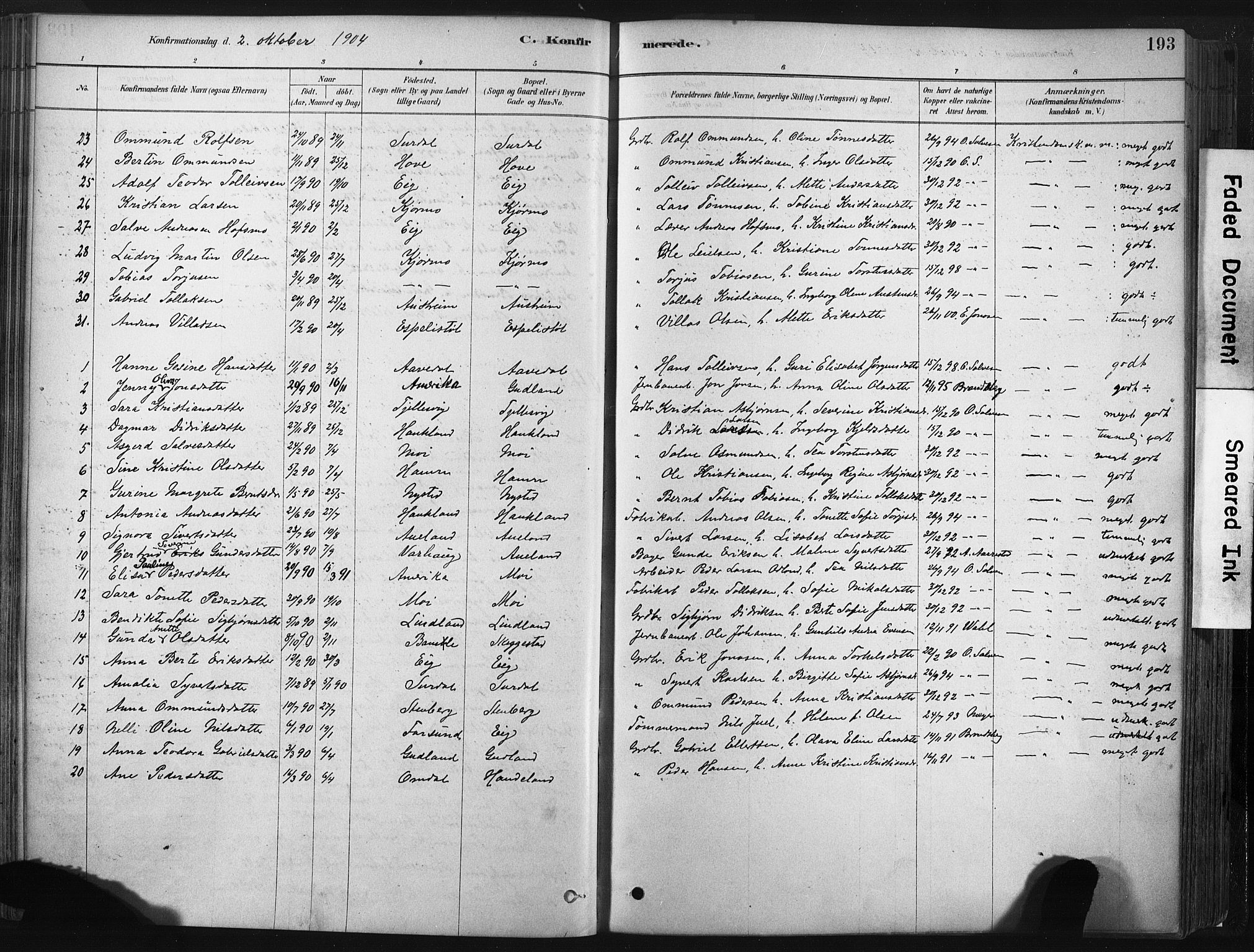 Lund sokneprestkontor, AV/SAST-A-101809/S06/L0011: Parish register (official) no. A 10, 1877-1904, p. 193