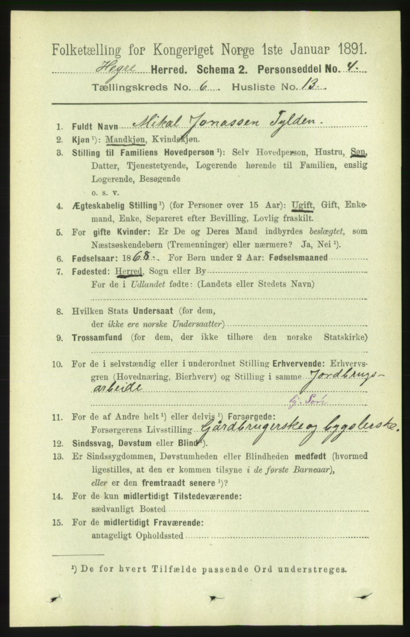 RA, 1891 census for 1712 Hegra, 1891, p. 2422