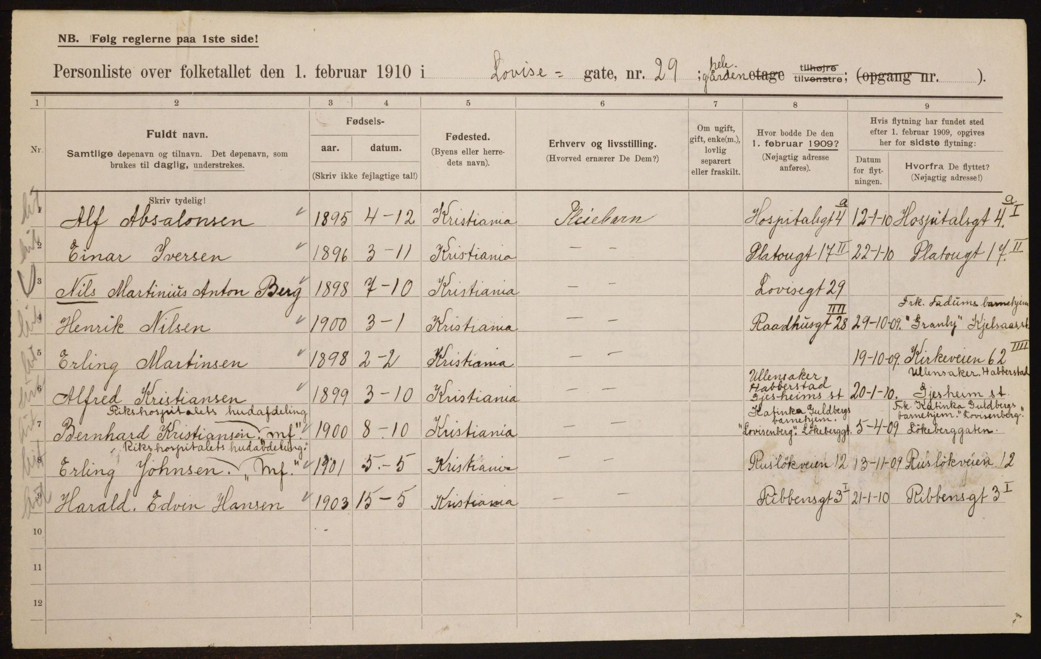 OBA, Municipal Census 1910 for Kristiania, 1910, p. 56417