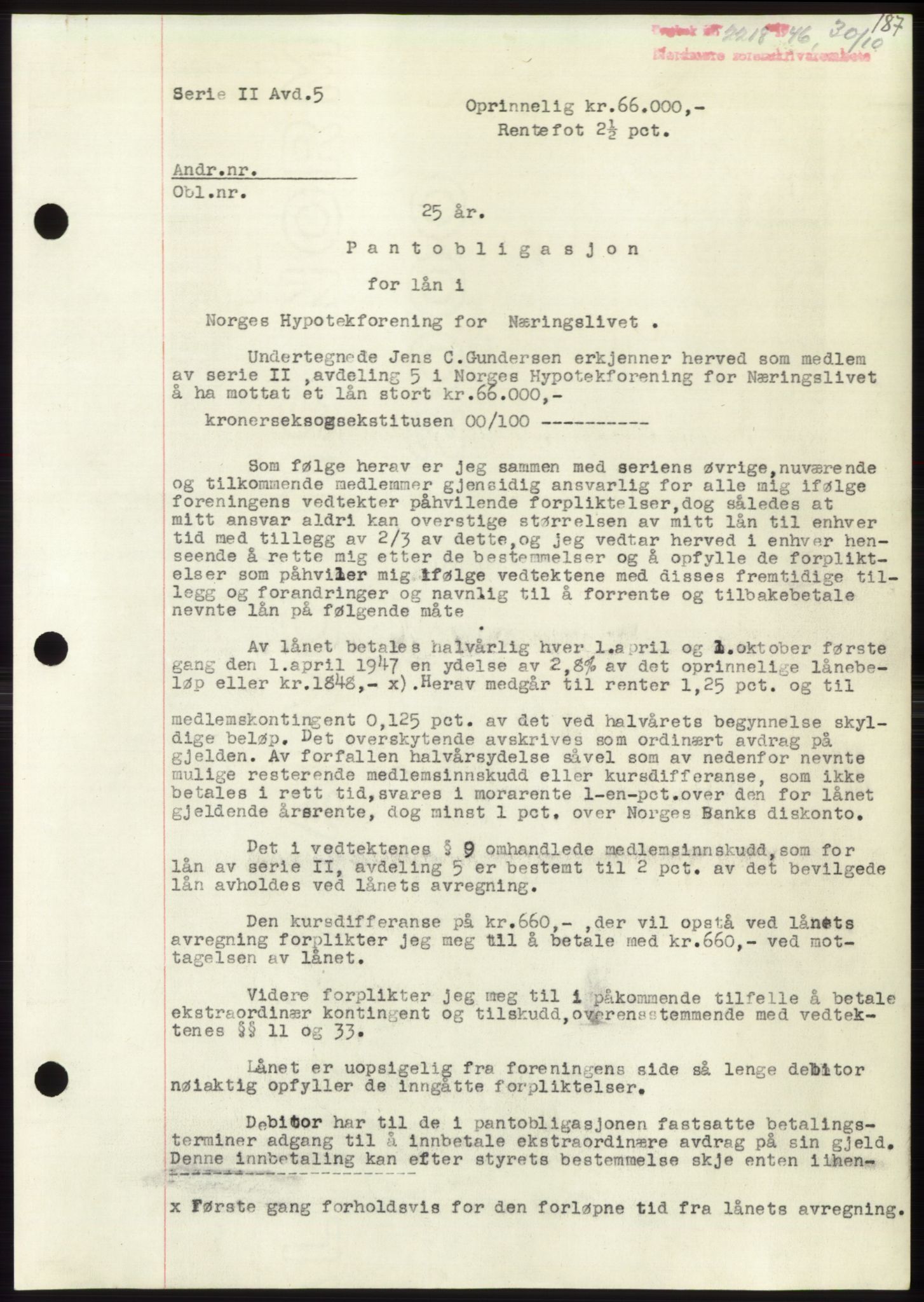 Nordmøre sorenskriveri, AV/SAT-A-4132/1/2/2Ca: Mortgage book no. B95, 1946-1947, Diary no: : 2218/1946