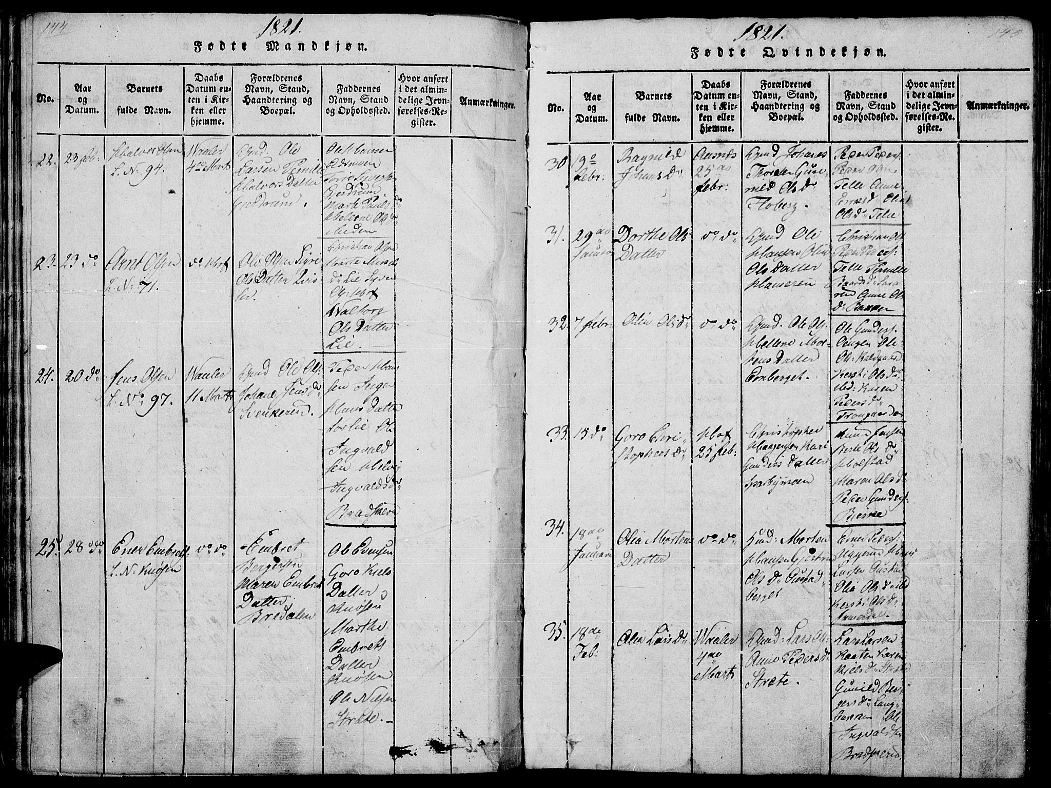 Hof prestekontor, AV/SAH-PREST-038/H/Ha/Haa/L0005: Parish register (official) no. 5, 1816-1822, p. 144-145