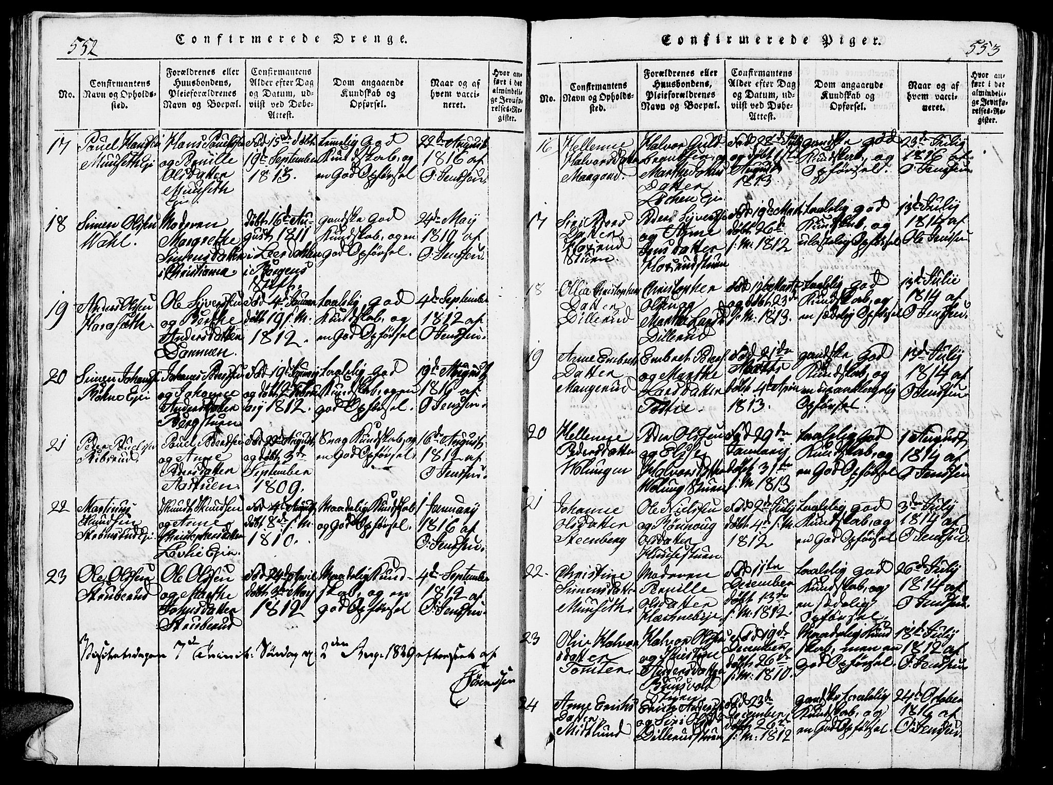 Romedal prestekontor, SAH/PREST-004/L/L0005: Parish register (copy) no. 5, 1814-1829, p. 552-553
